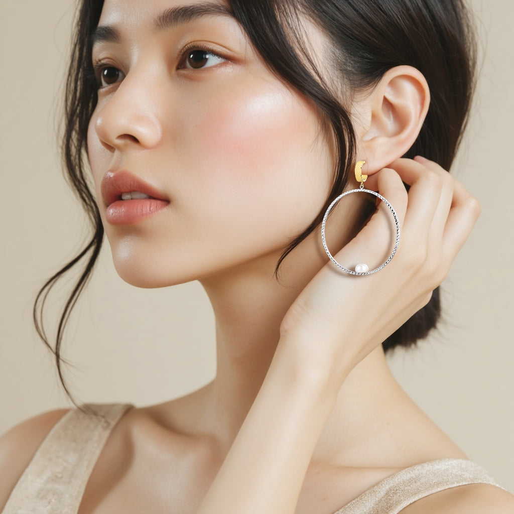 925 STERING SILVER ROUND EARRING WITH PEARL