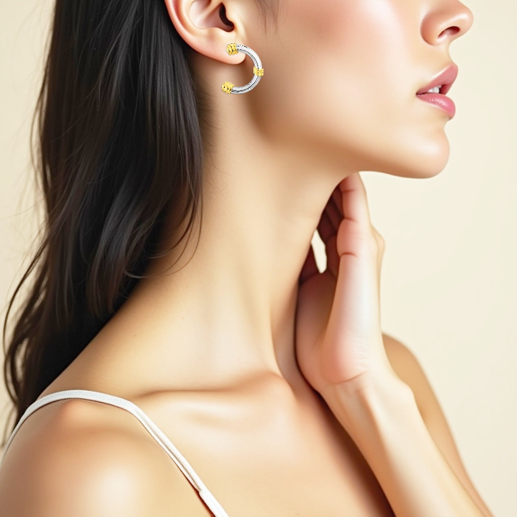 925 STERLING SILVER FANCY HOOP EARRINGS