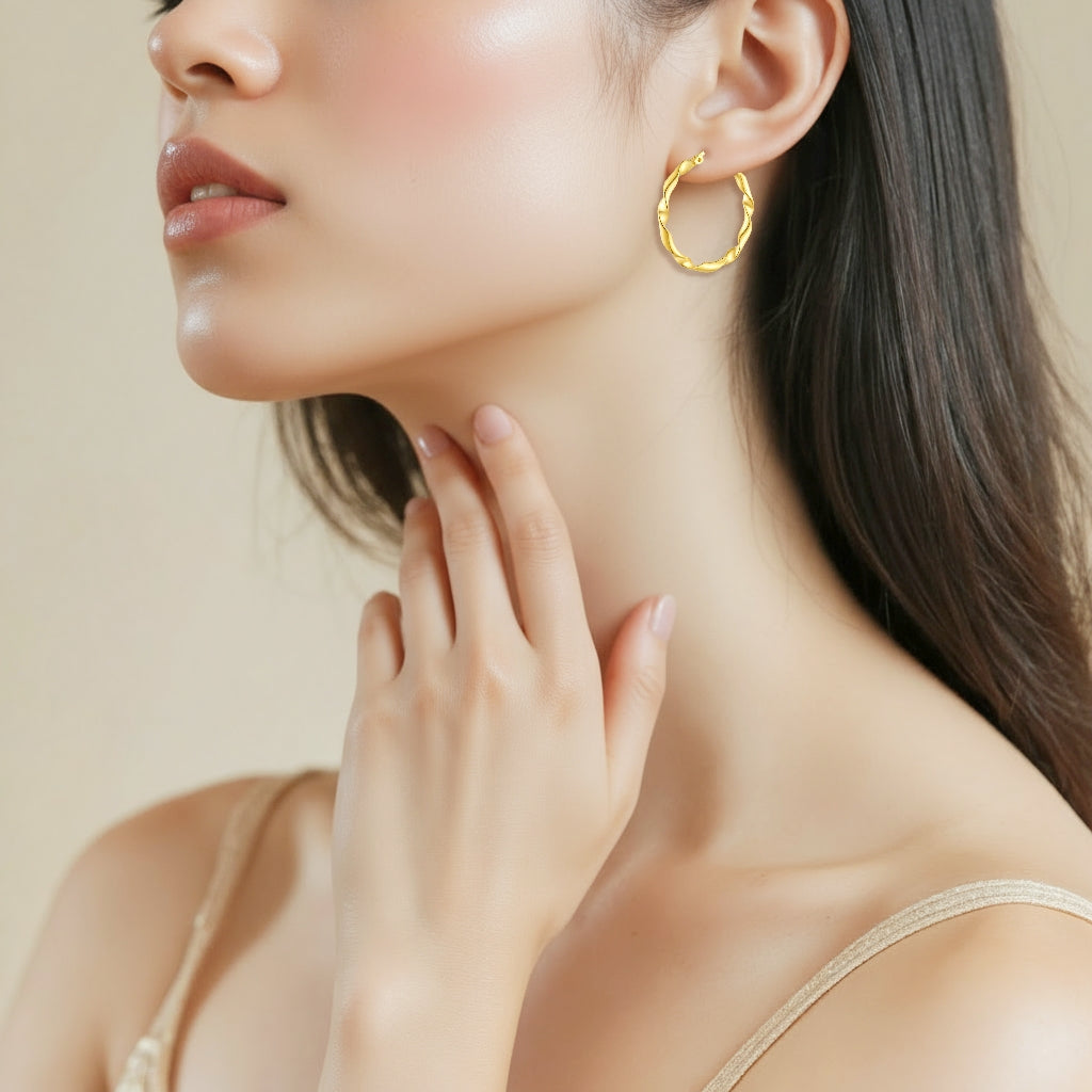925 STERLING SILVER WITH 14K GOLD PLATED TWISTED HOOP EARRINGS