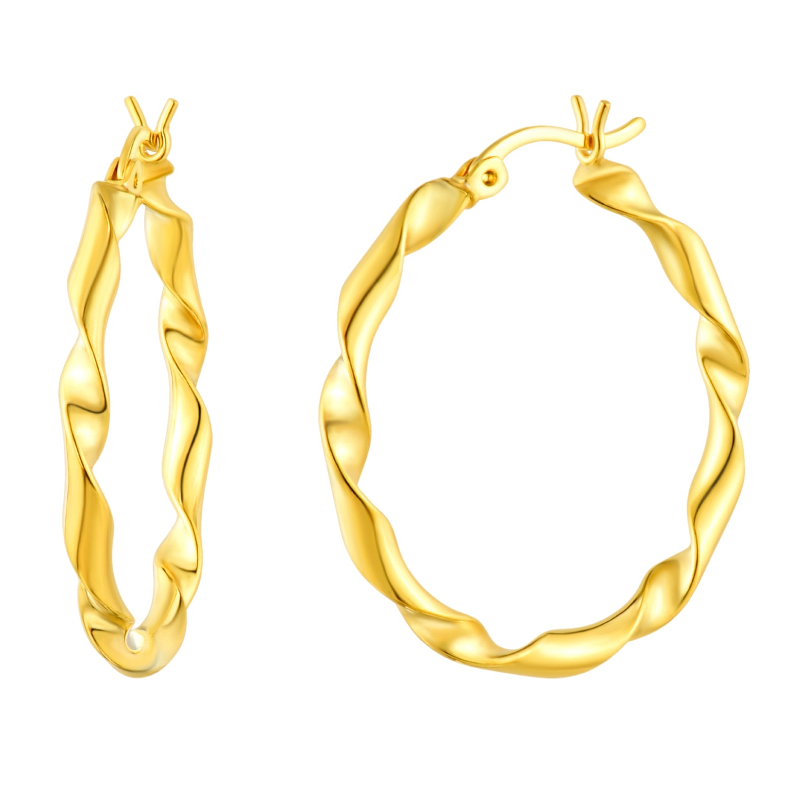 925 STERLING SILVER WITH 14K GOLD PLATED TWISTED HOOP EARRINGS