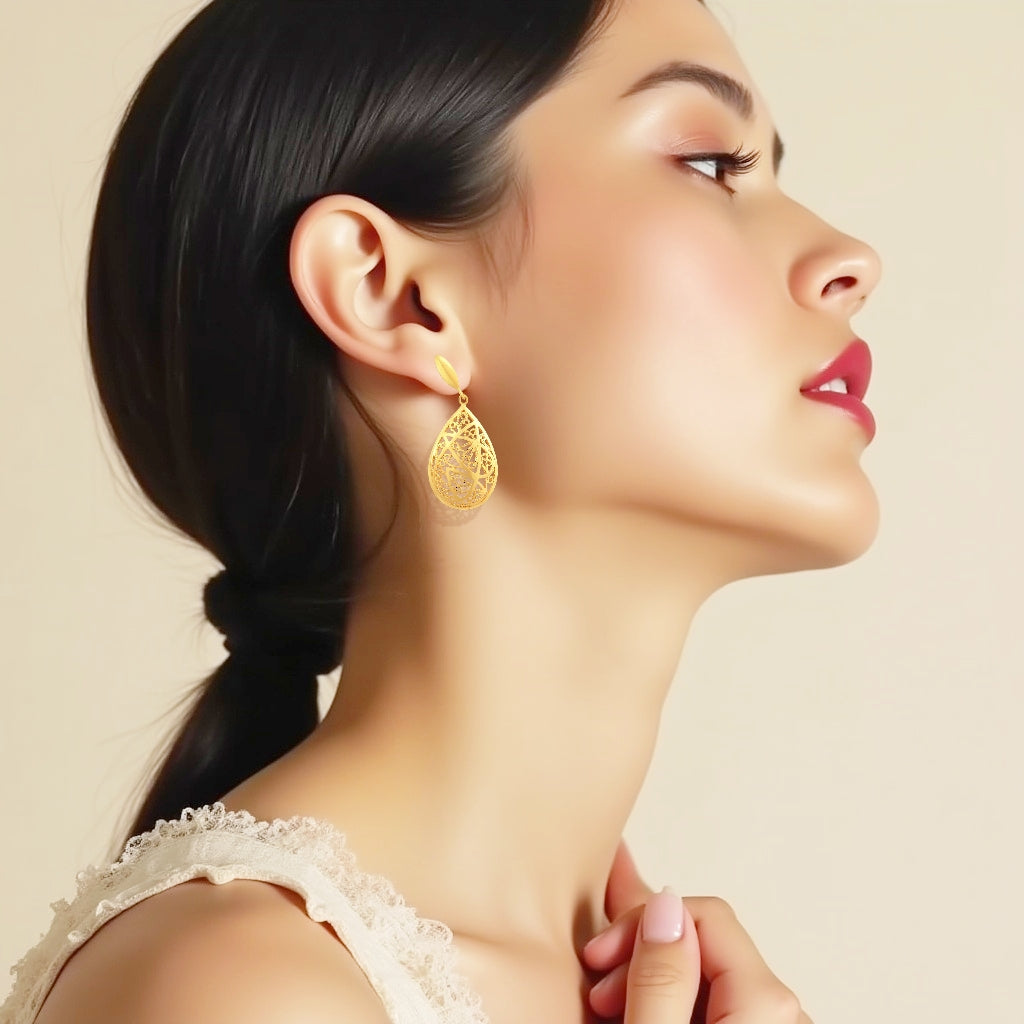 925 STERLING SILVER FILIGREE DANGLED EARRINGS