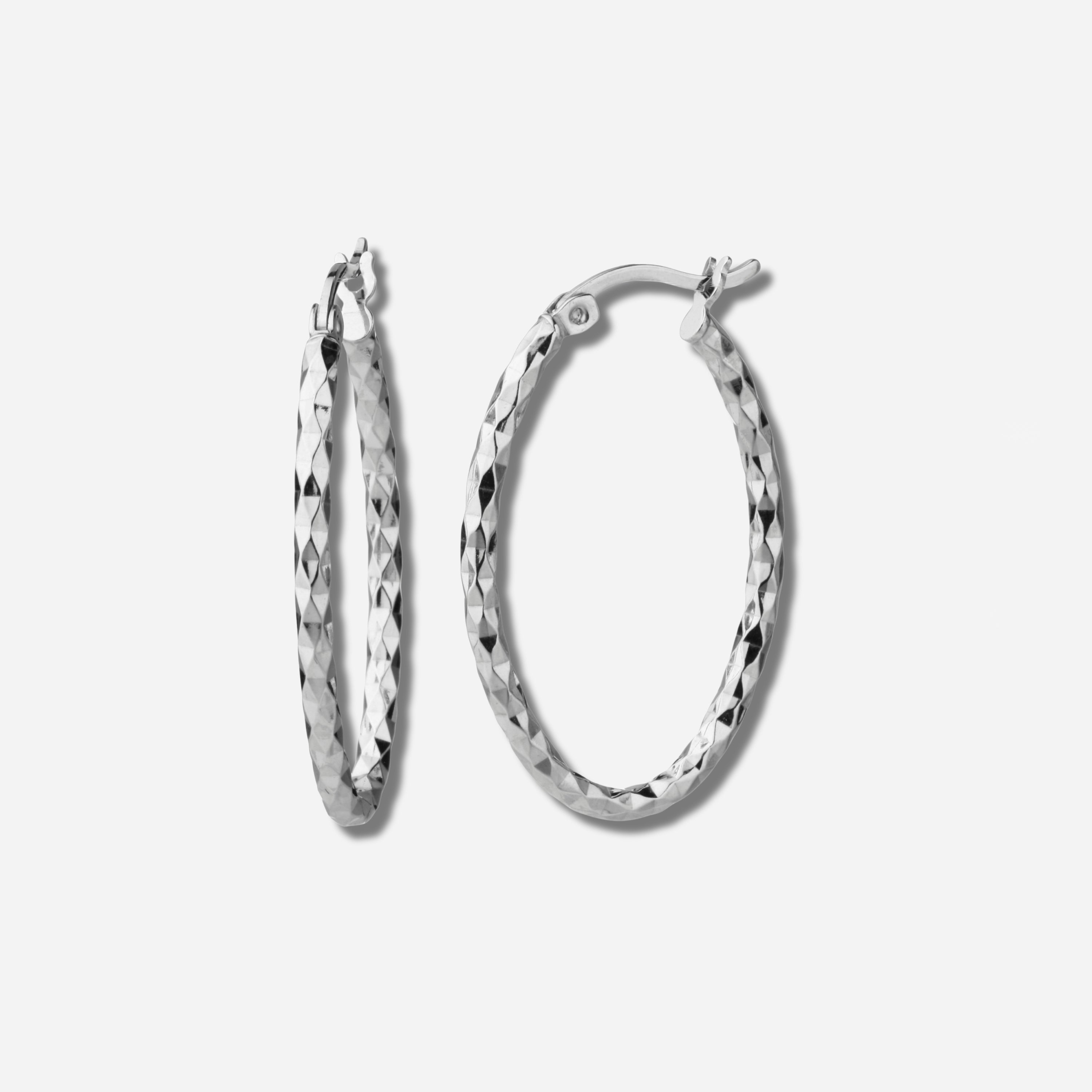 925 STERLING SILVER 30.0 MM.  DIAMOND CUT TUBE OVAL SHAPE HOOP EARRINGS