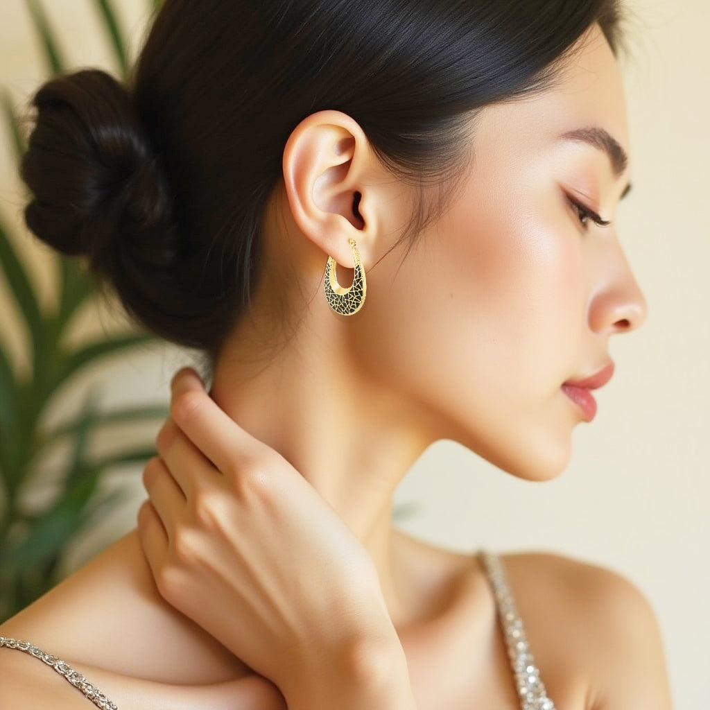 925 STERLING SILVER ENAMELED NET PEAR BACK TO BACK EARRINGS