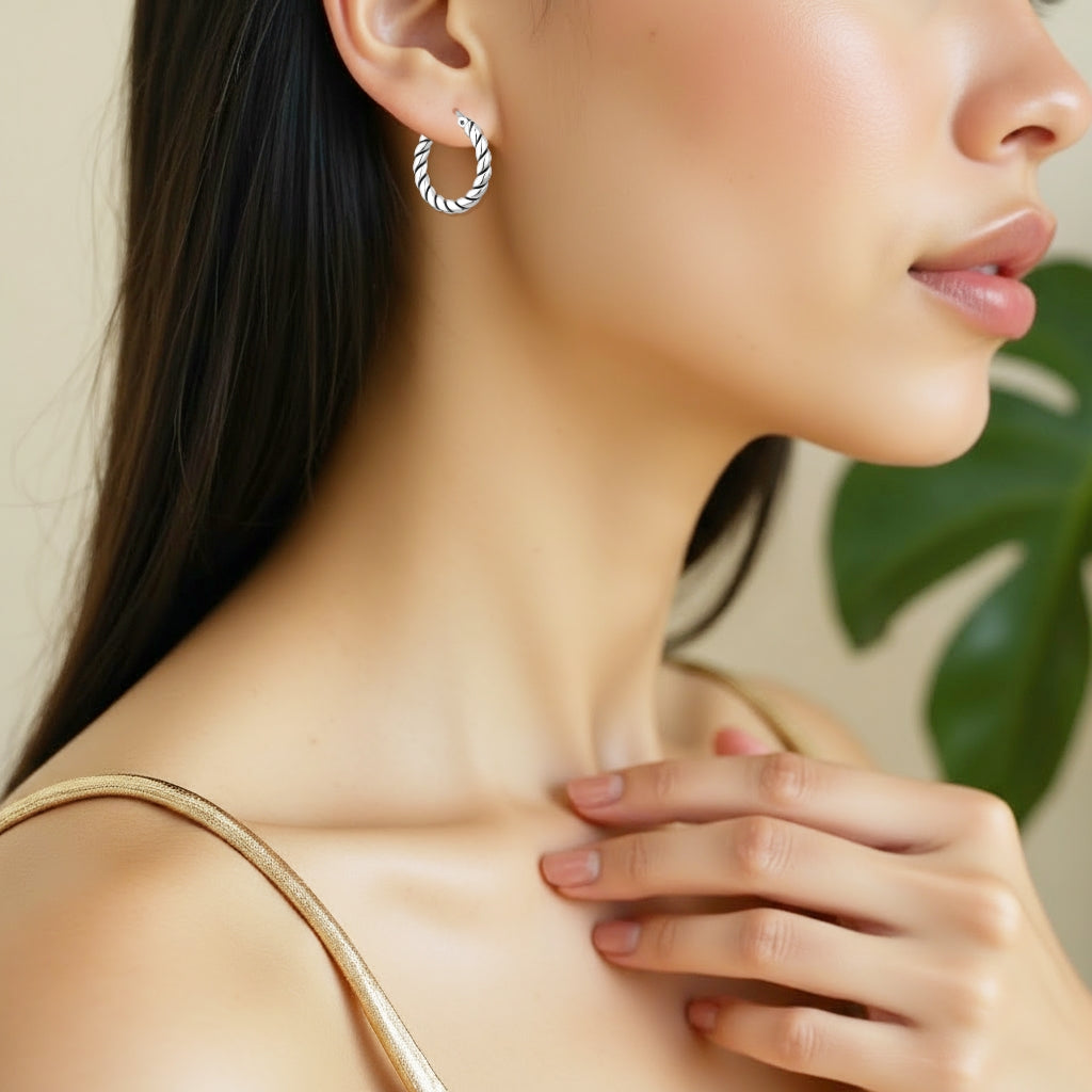 925 STERLING SILVER DOUBLE TUBE HOOP EARRINGS