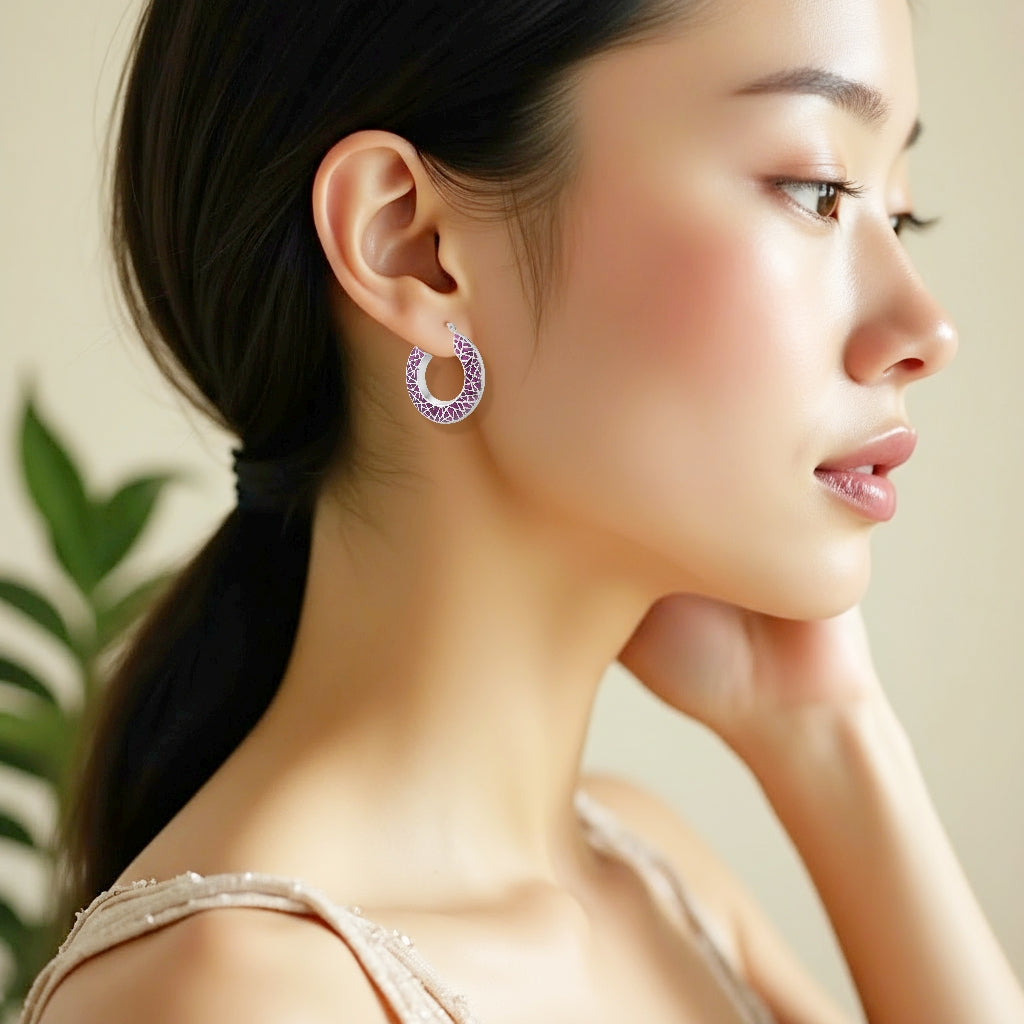 925 STERLING SILVER ENAMELED BACK TO BACK ROUND EARRINGS