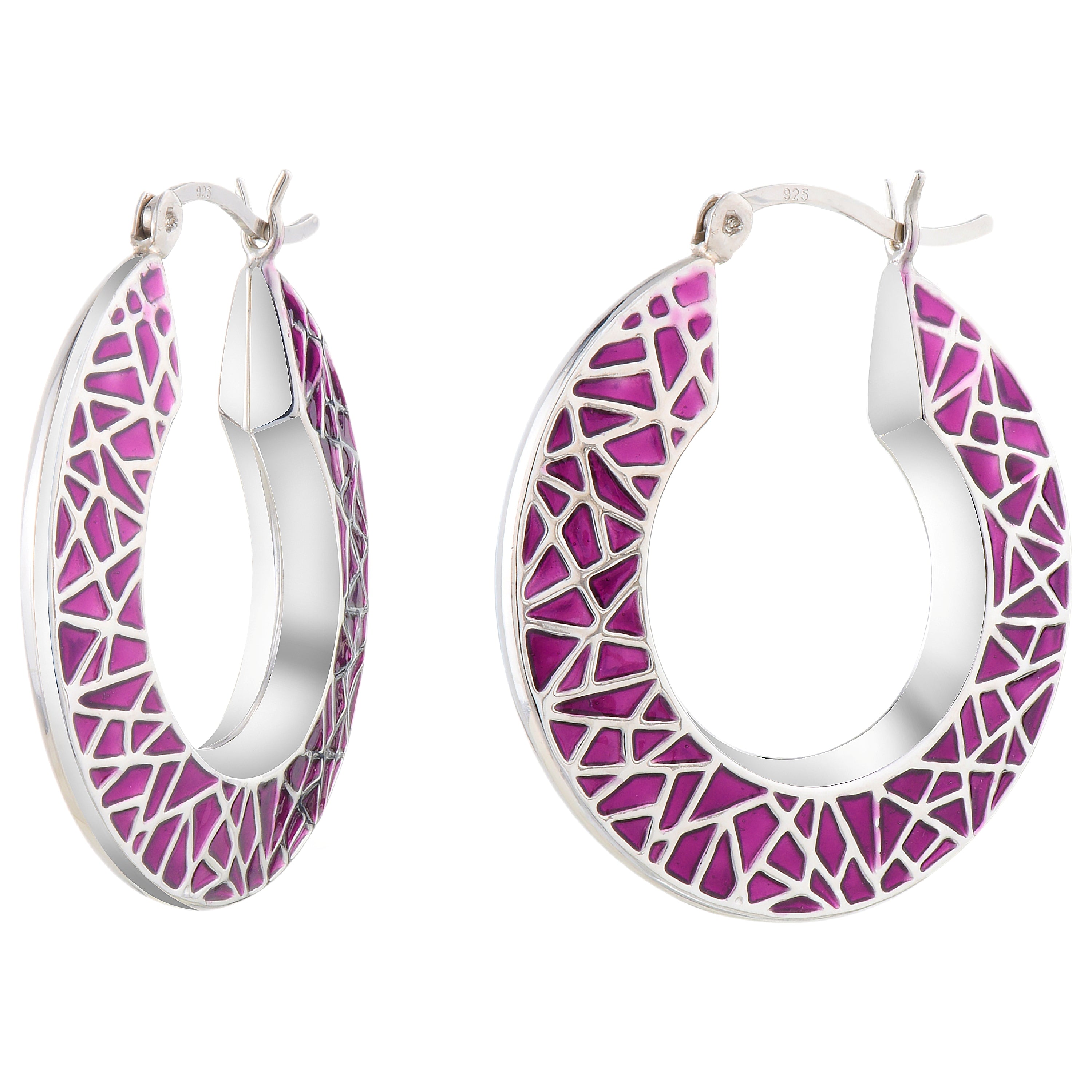925 STERLING SILVER ENAMELED BACK TO BACK ROUND EARRINGS