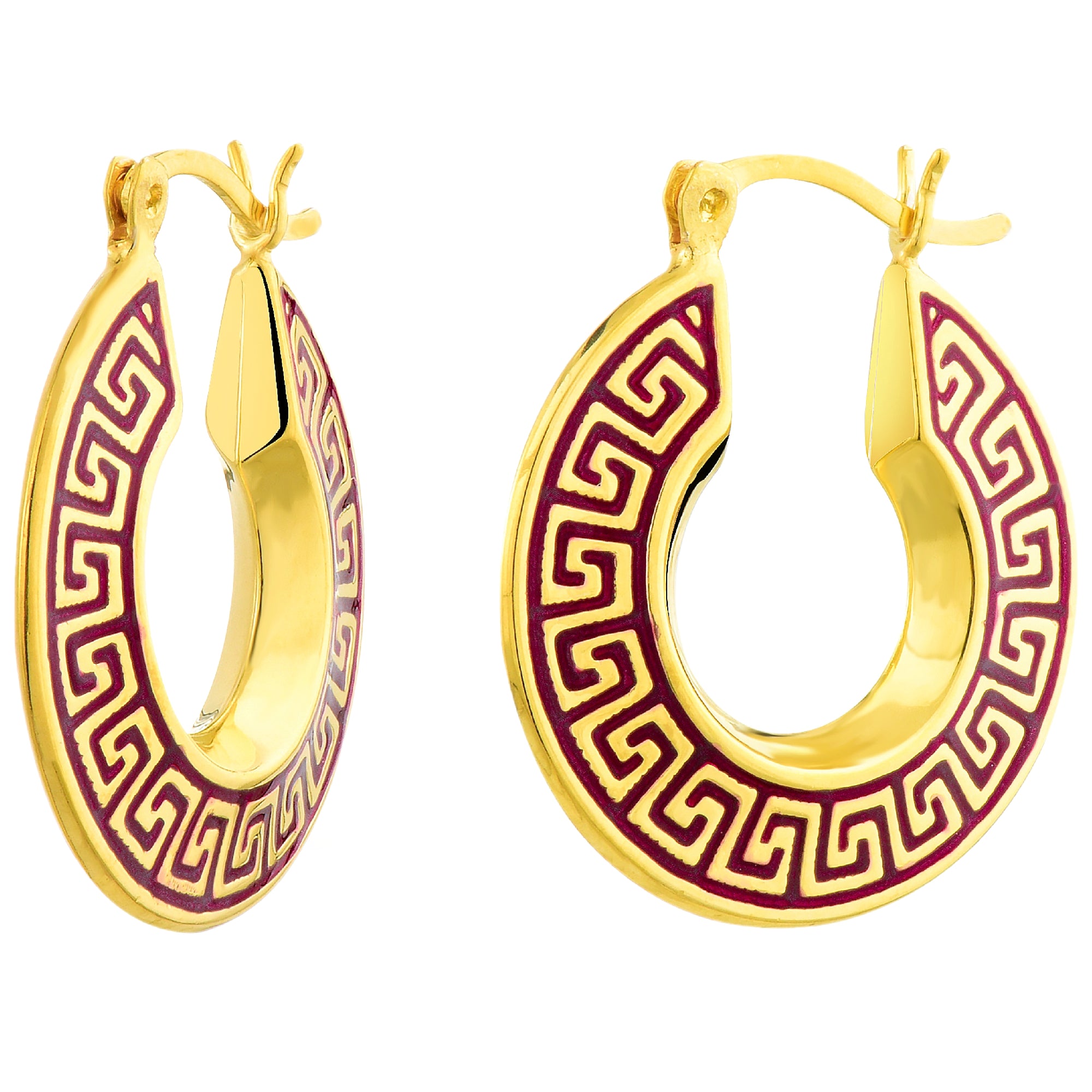 925 STERLING SILVER ENAMELED GREEK KEY ROUND BACK TO BACK EARRINGS