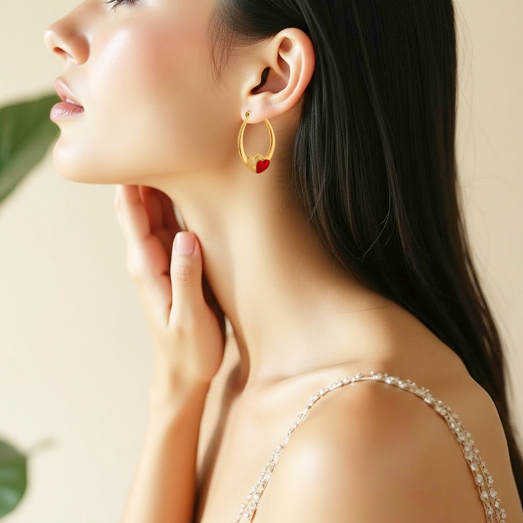 925 STERLING SILVER DOUBLED HEART ENAMEL EARRINGS