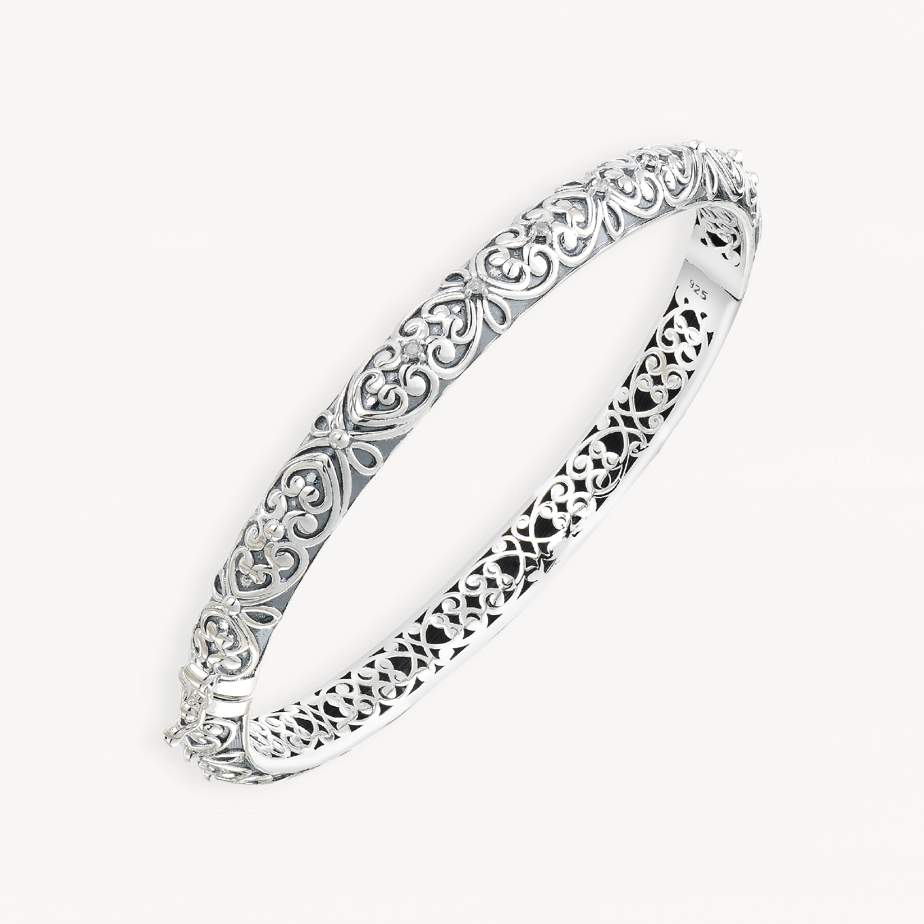 925 STERLING SILVER BALI HINGE BANGLE WITH DIAMOND