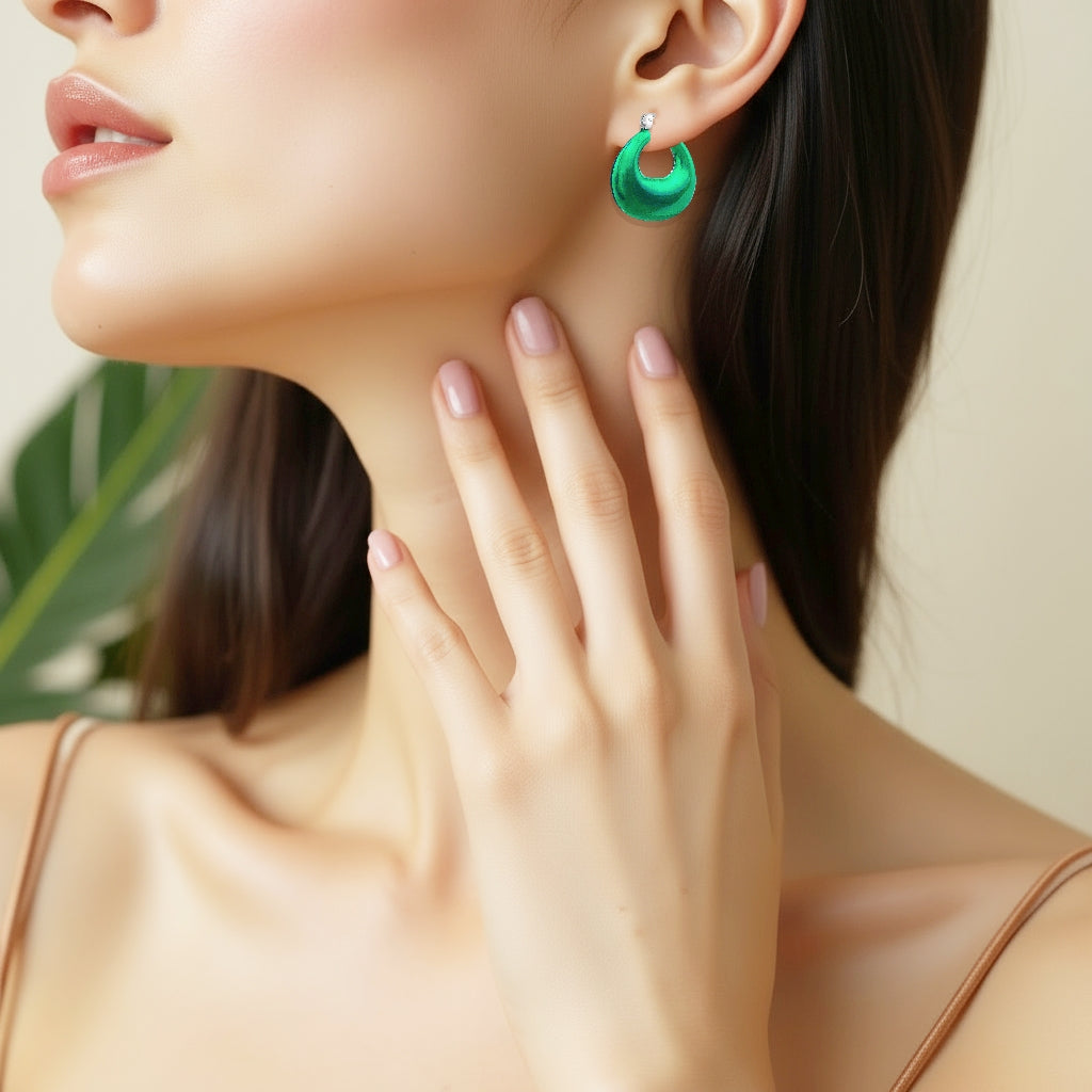 925 STERLING SILVER CREOLE EARRINGS WITH ENAMEL