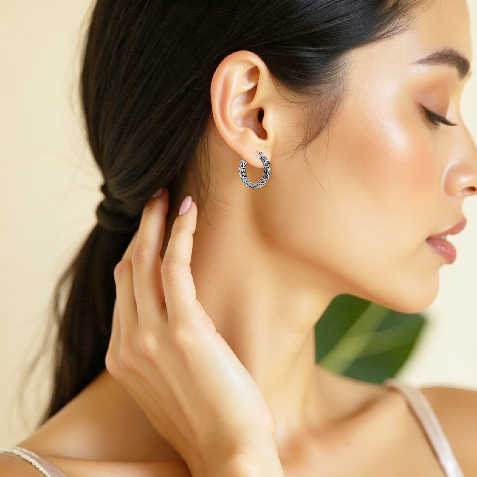 925 STERLING SILVER FILIGREE HOOP EARRINGS