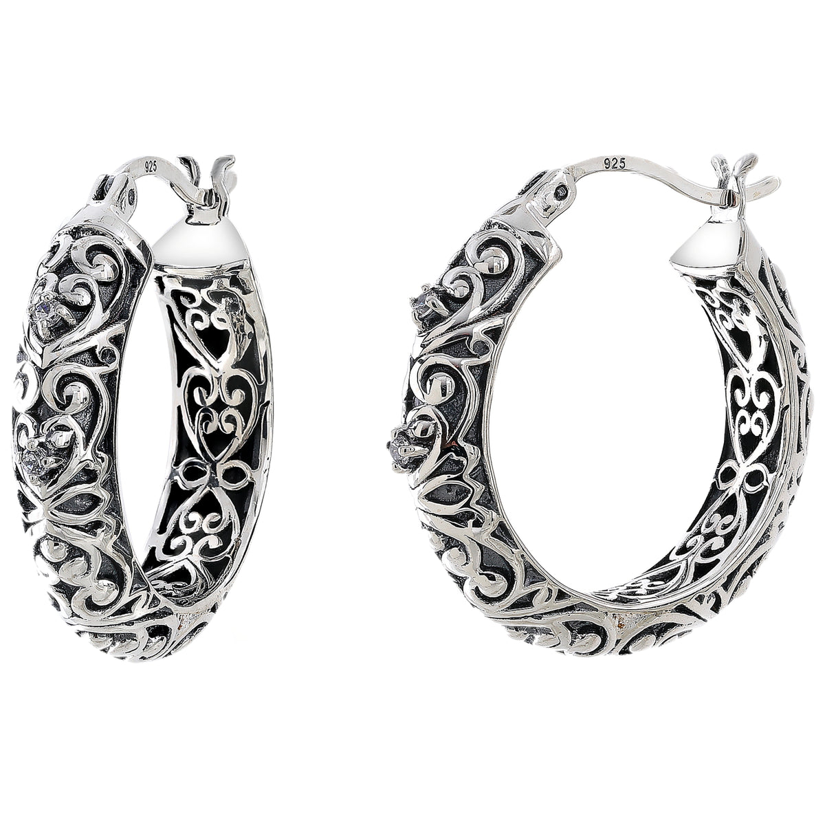 925 STERLING SILVER FILIGREE HOOP EARRINGS