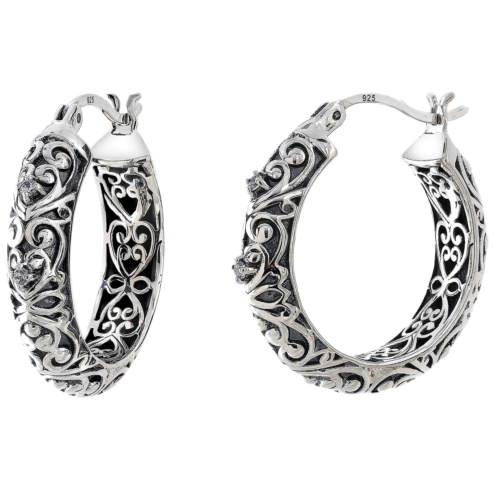 925 STERLING SILVER FILIGREE HOOP EARRINGS