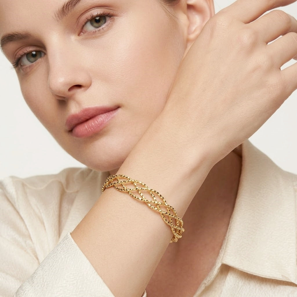 925 STERLING SILVER TWIST FANCY CUFF BANGLE
