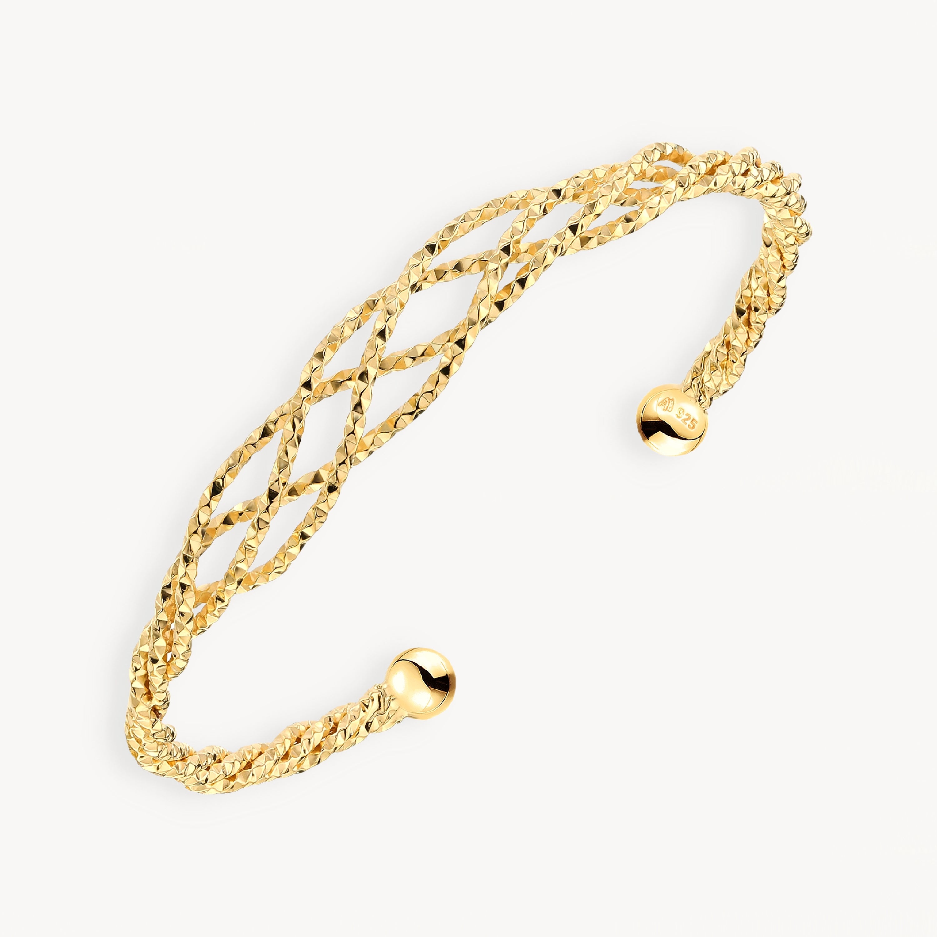 925 STERLING SILVER TWIST FANCY CUFF BANGLE