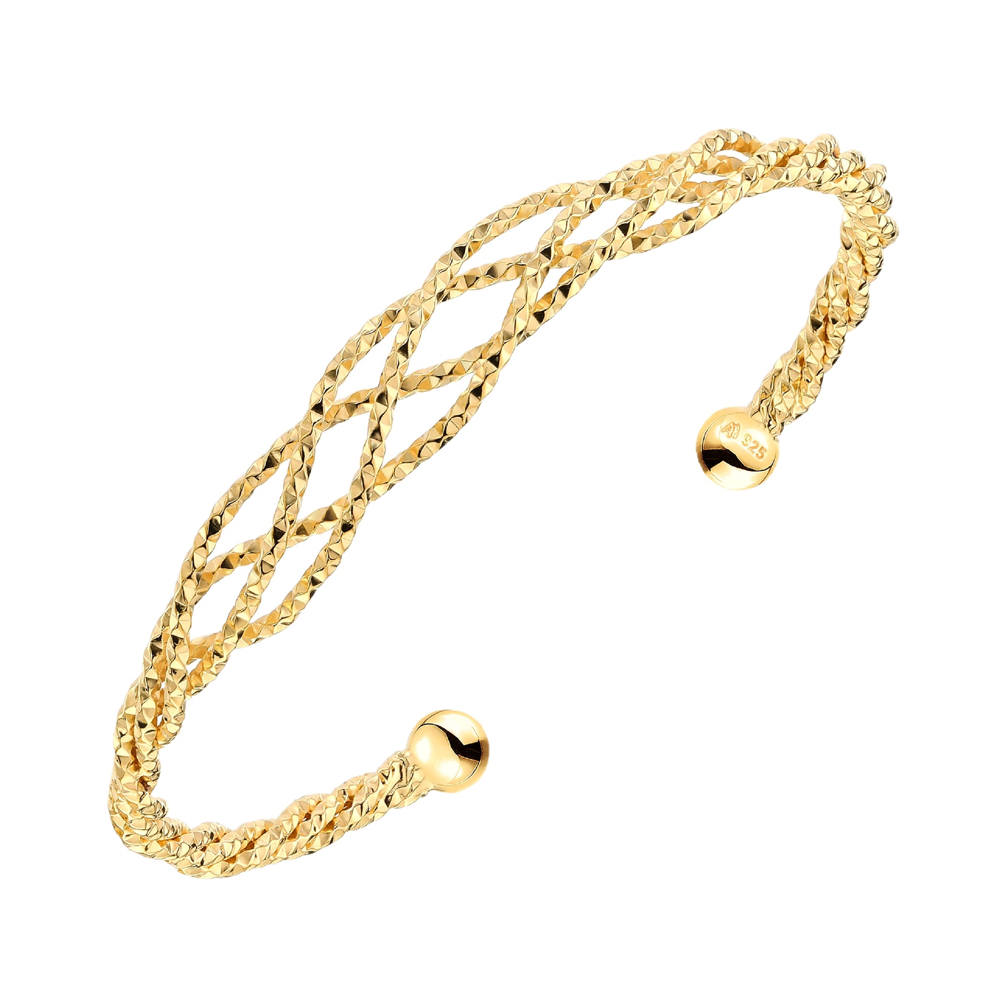 925 STERLING SILVER TWIST FANCY CUFF BANGLE