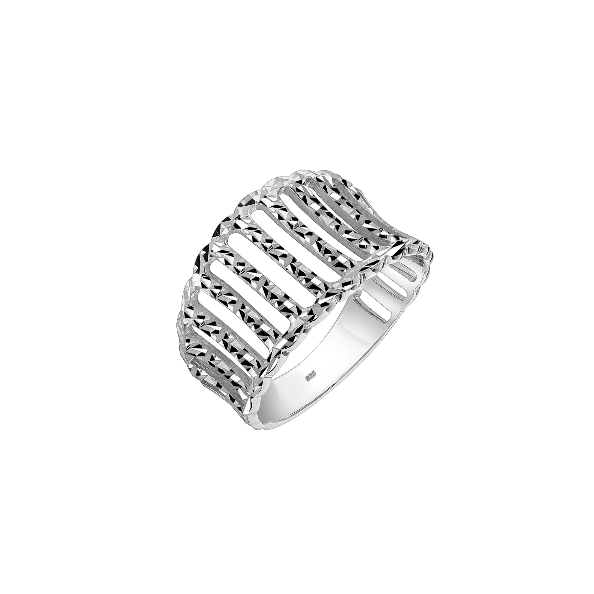 925 STERLING SILVER CAST RING WITH DIAMOND CUT