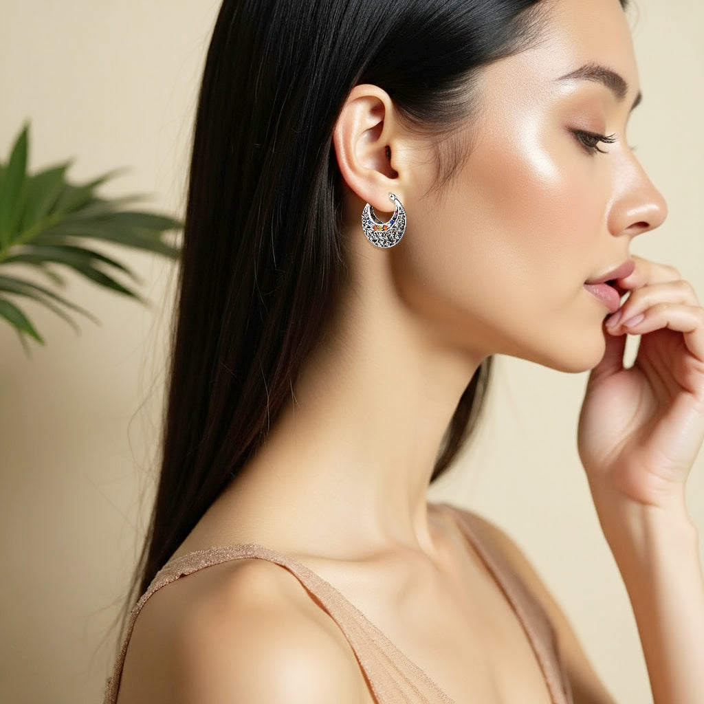 925 STERLING SILVER BALI EARRINGS WITH MULTI-COLOUR SAPPHIRE