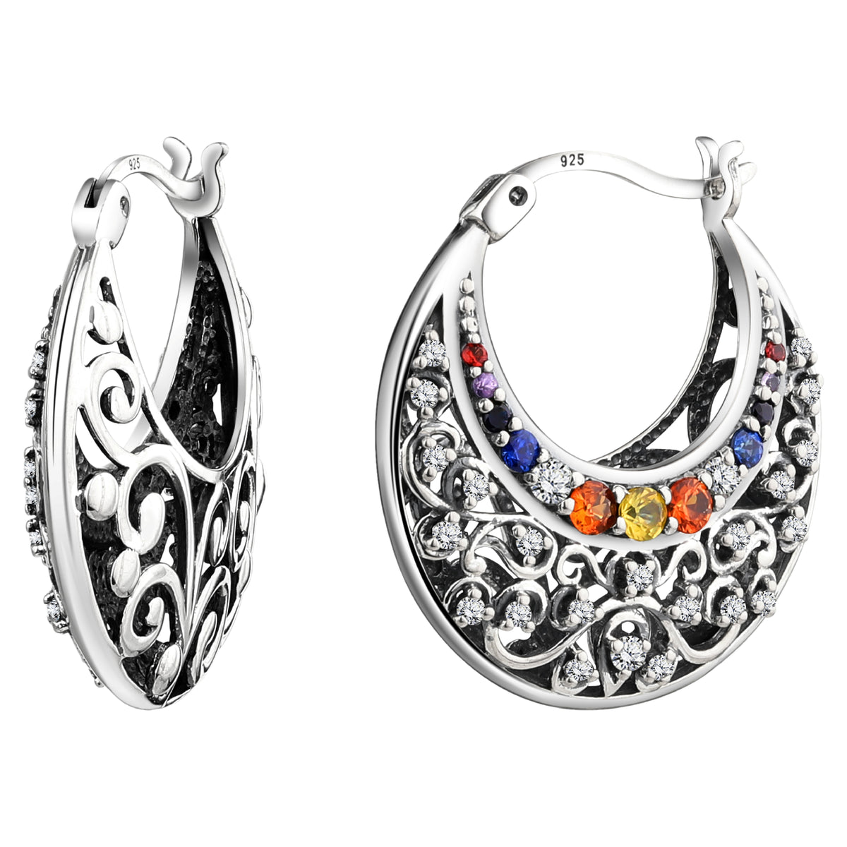 925 STERLING SILVER BALI EARRINGS WITH MULTI-COLOUR SAPPHIRE