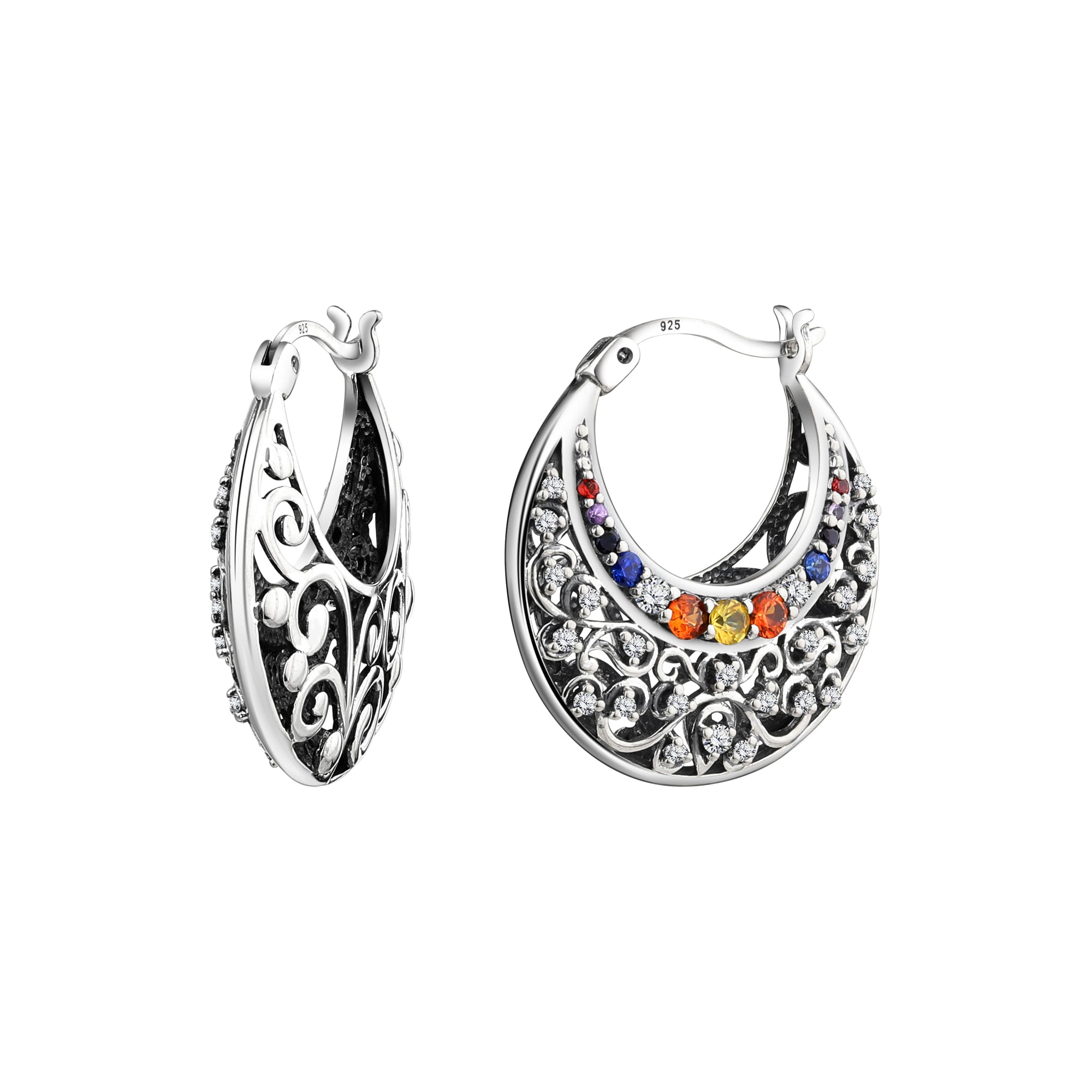 925 STERLING SILVER BALI EARRINGS WITH MULTI-COLOUR SAPPHIRE