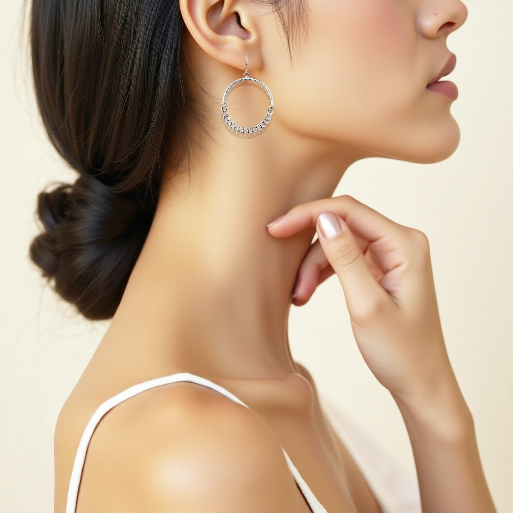 925 STERLING SILVER FANCY HOOP EARRINGS