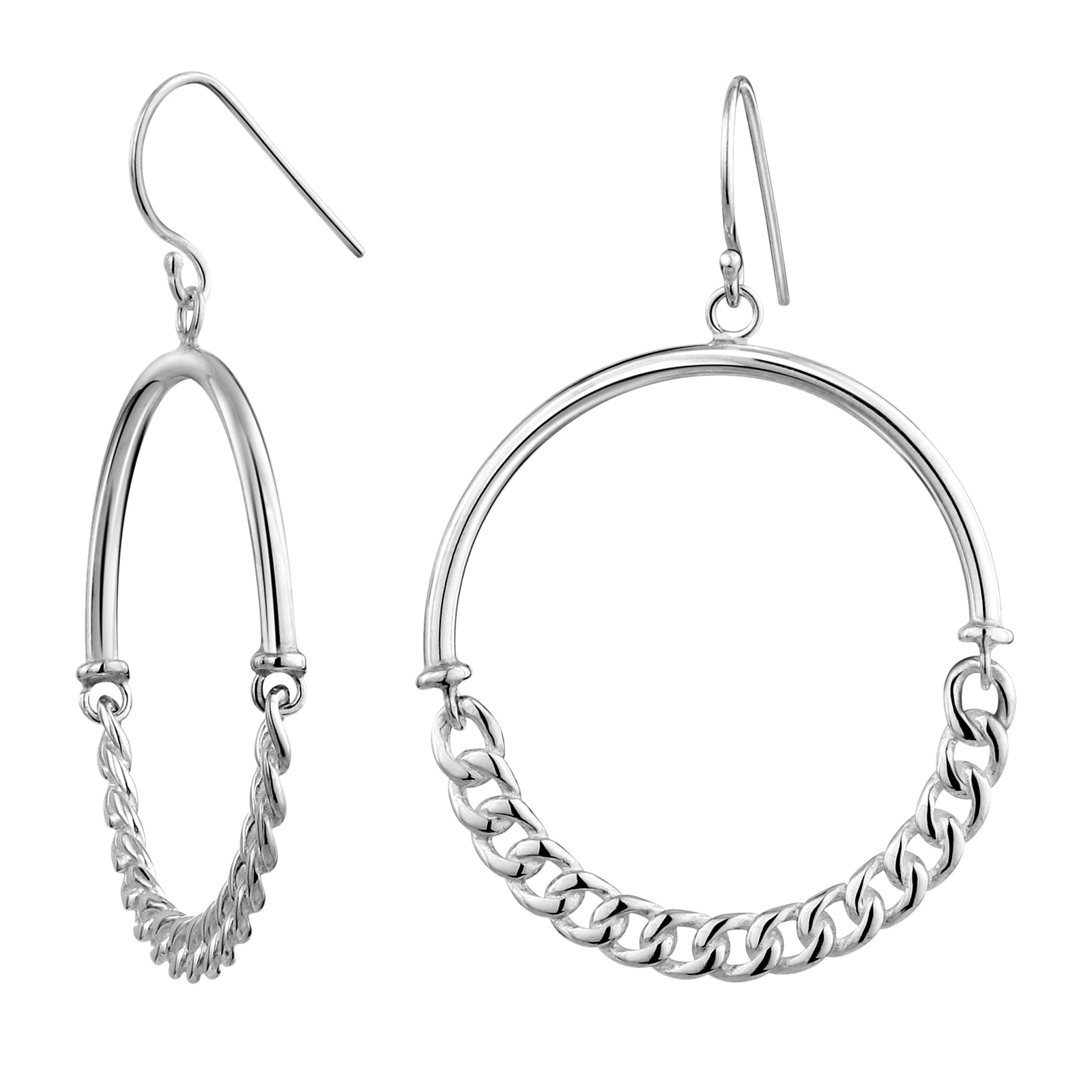 925 STERLING SILVER FANCY HOOP EARRINGS