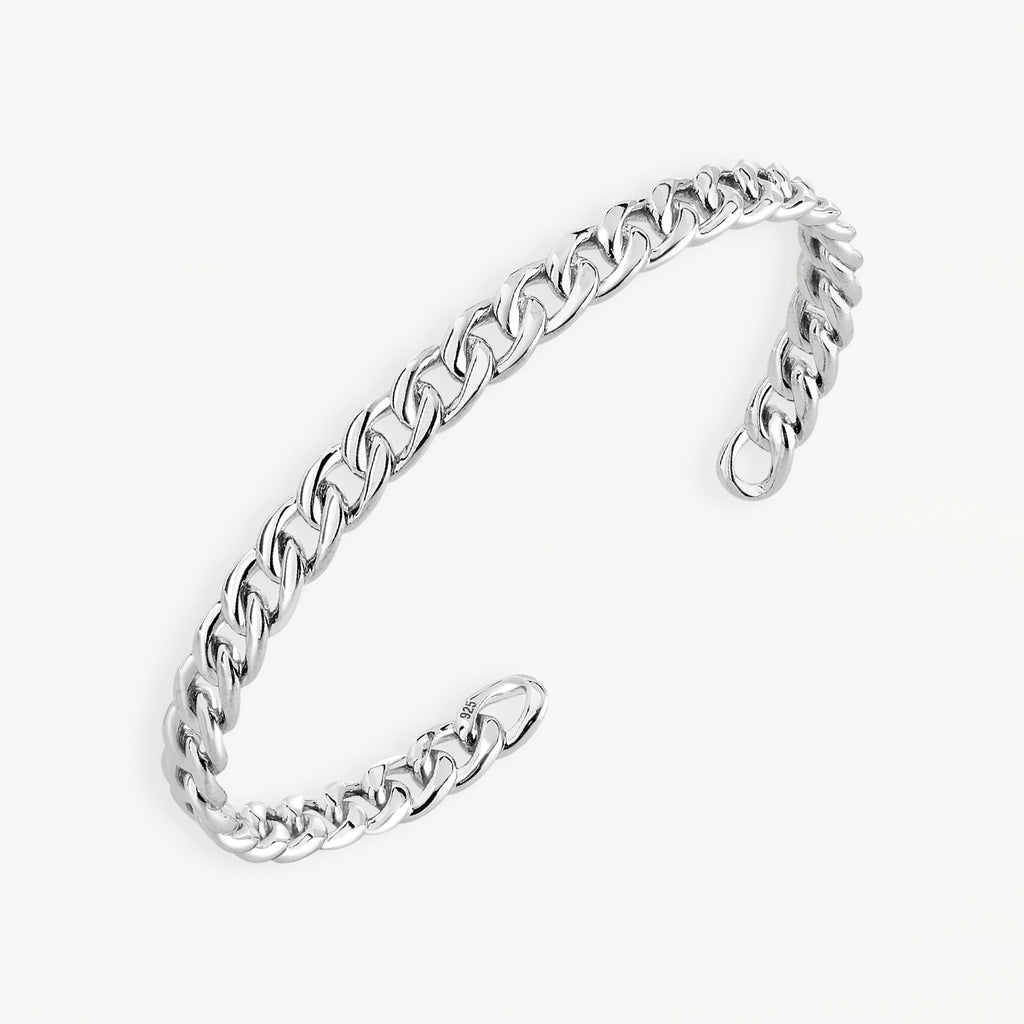 925 STERLING SILVER CURB CHAINE CUFF BANGLE