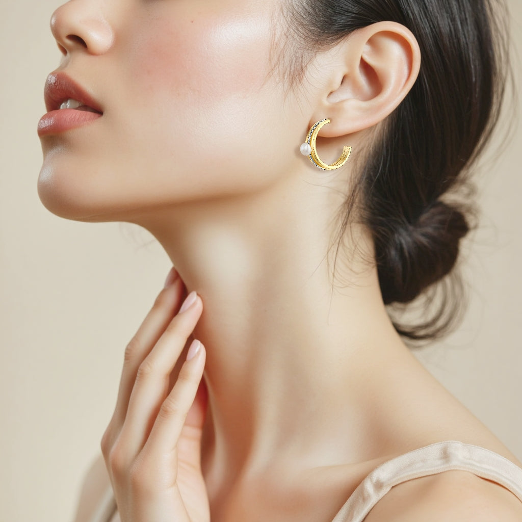 925 STERING SILVER C-HOOP EARRING WITH FRESHWATER PEARL