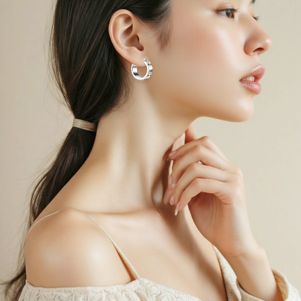 925 STERLING SILVER ROUND HOOP EARRINGS WITH ENAMELS