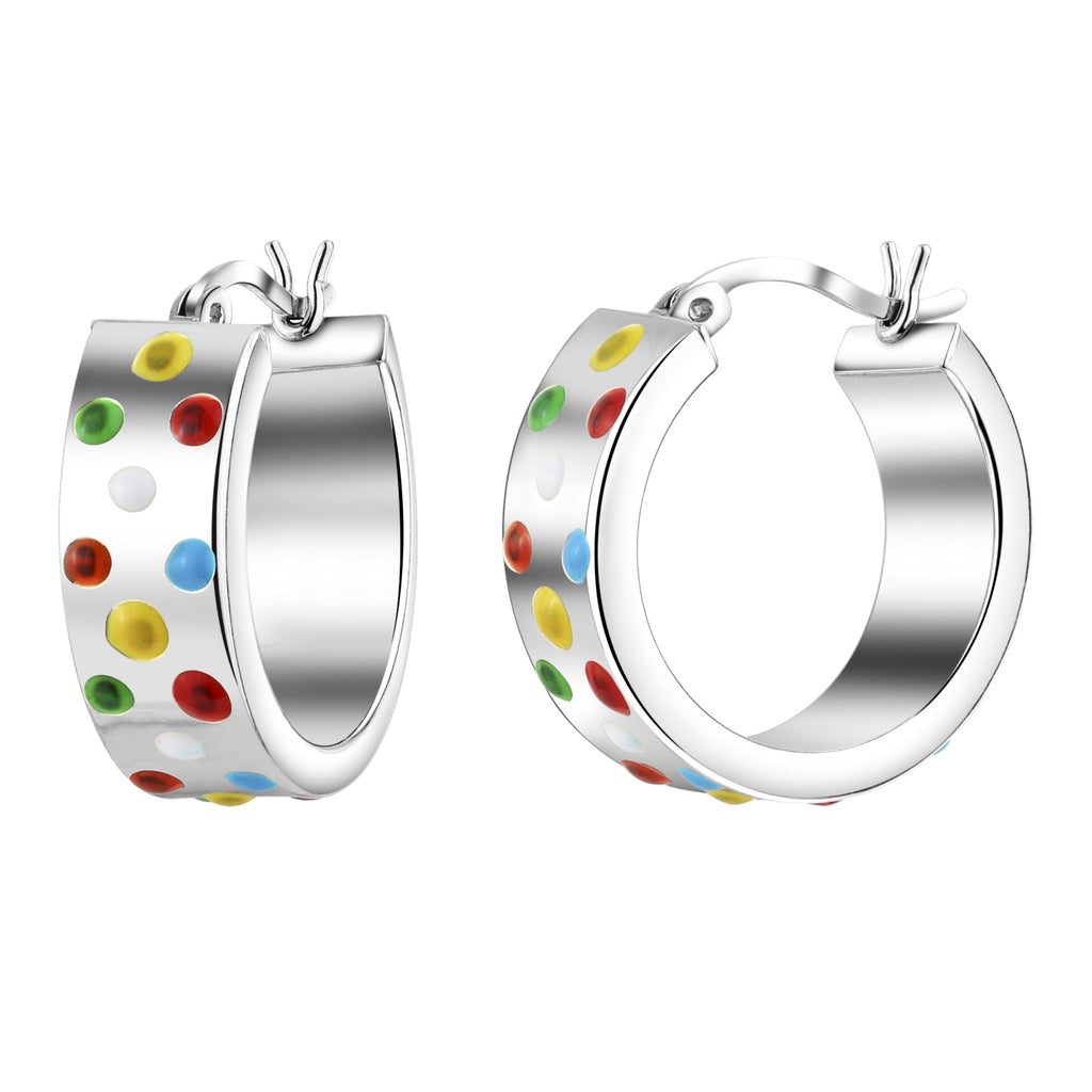 925 STERLING SILVER ROUND HOOP EARRINGS WITH ENAMELS