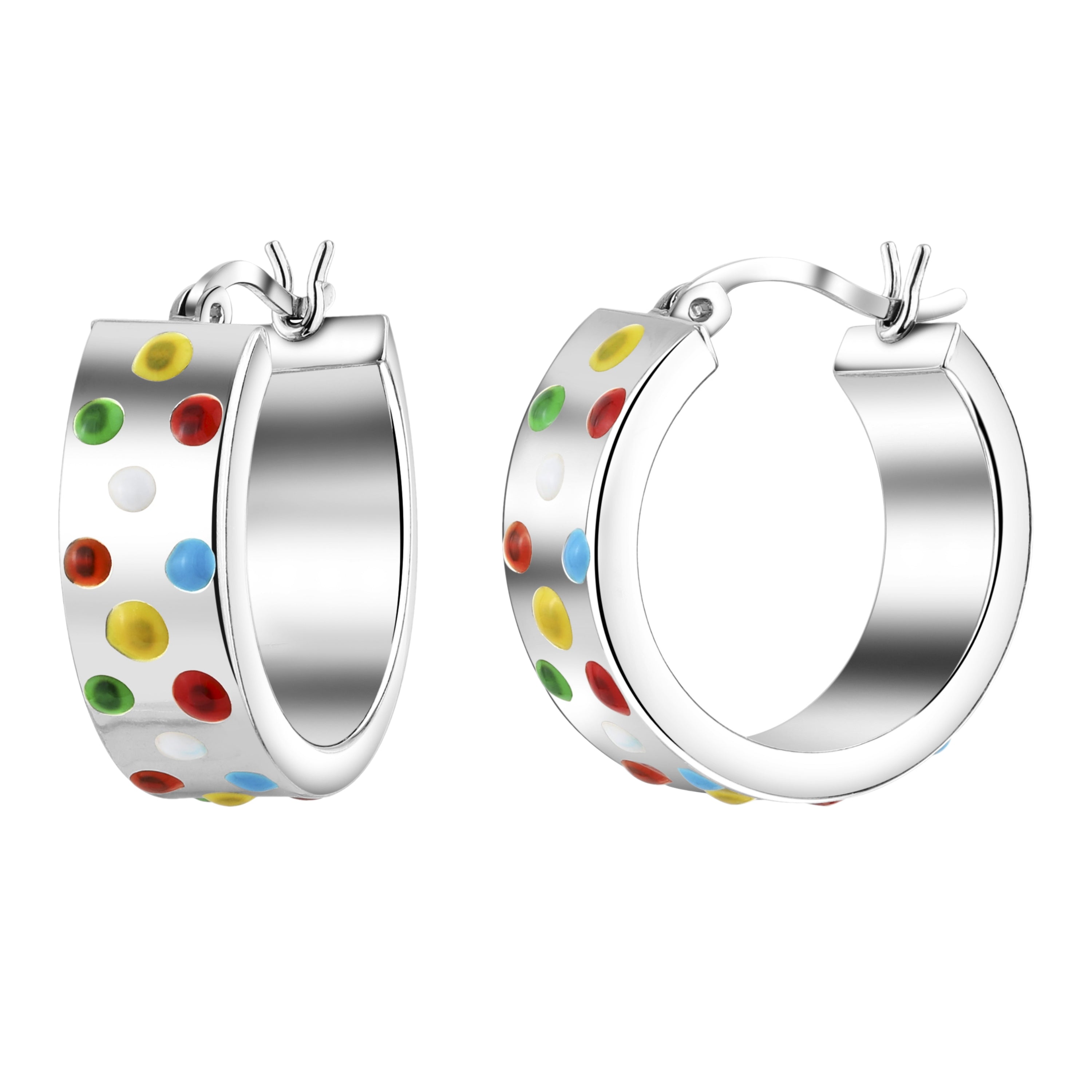 925 STERLING SILVER ROUND HOOP EARRINGS WITH ENAMELS