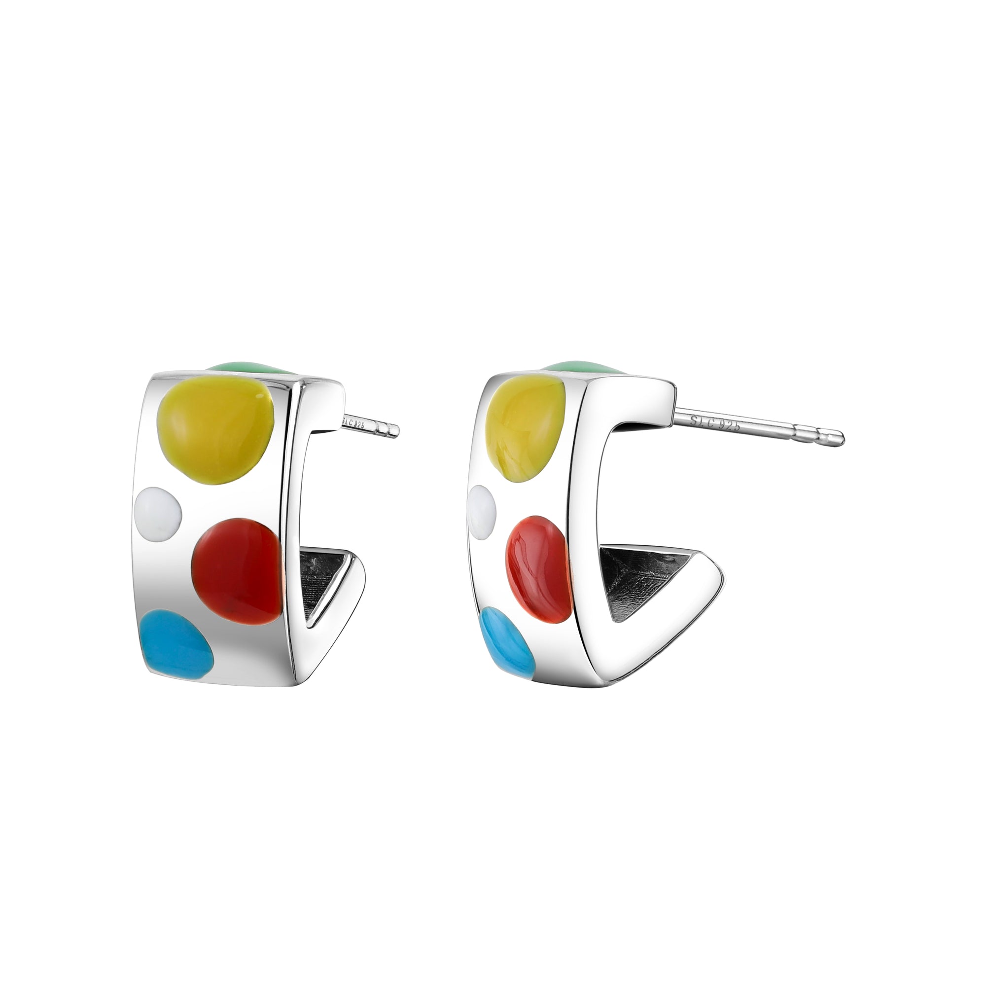 925 STERLING SILVER RECTANGULAR ENAMELED STUD EARRINGS