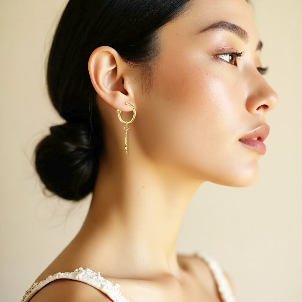 925 STERLING SILVER LIGHT WEIGHT C HOOP DANGLED EARRINGS