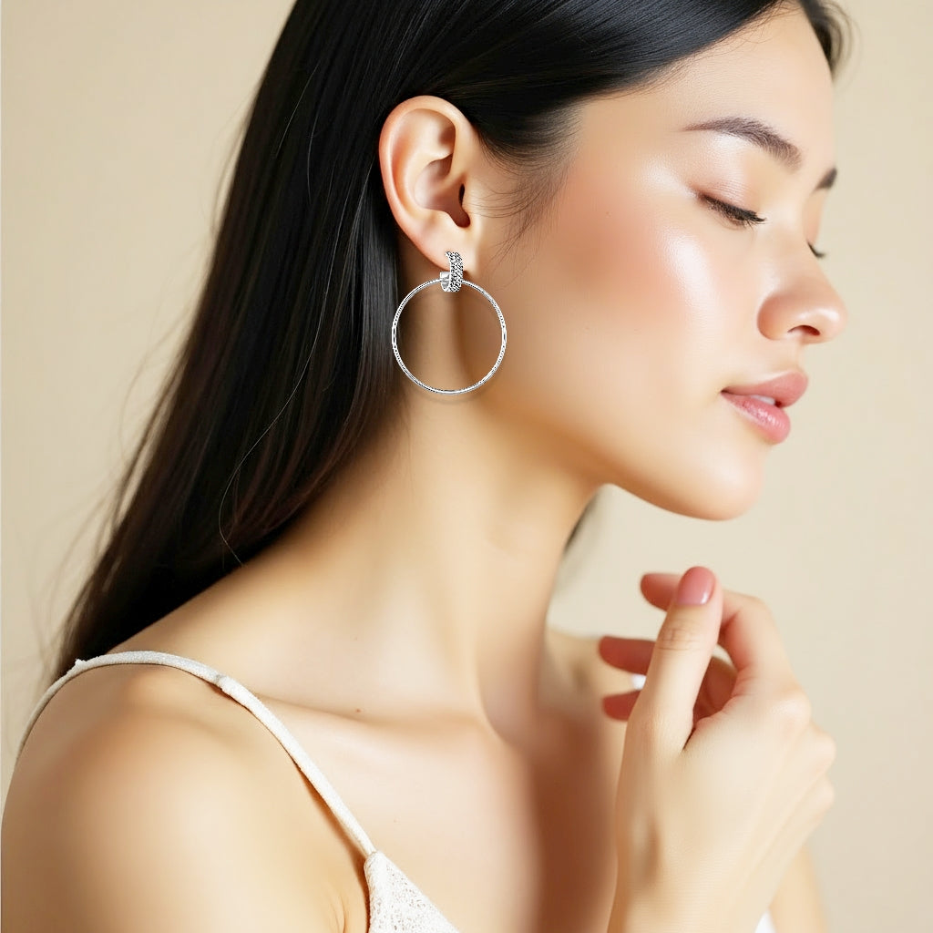 925 STERLING SILVER DANGLE HOOP EARRINGS