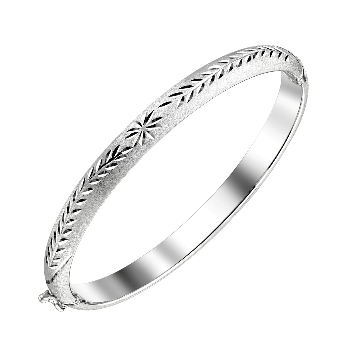 925 STERLING SILVER DIAMOND CUT TUBE HINGED BANGLE