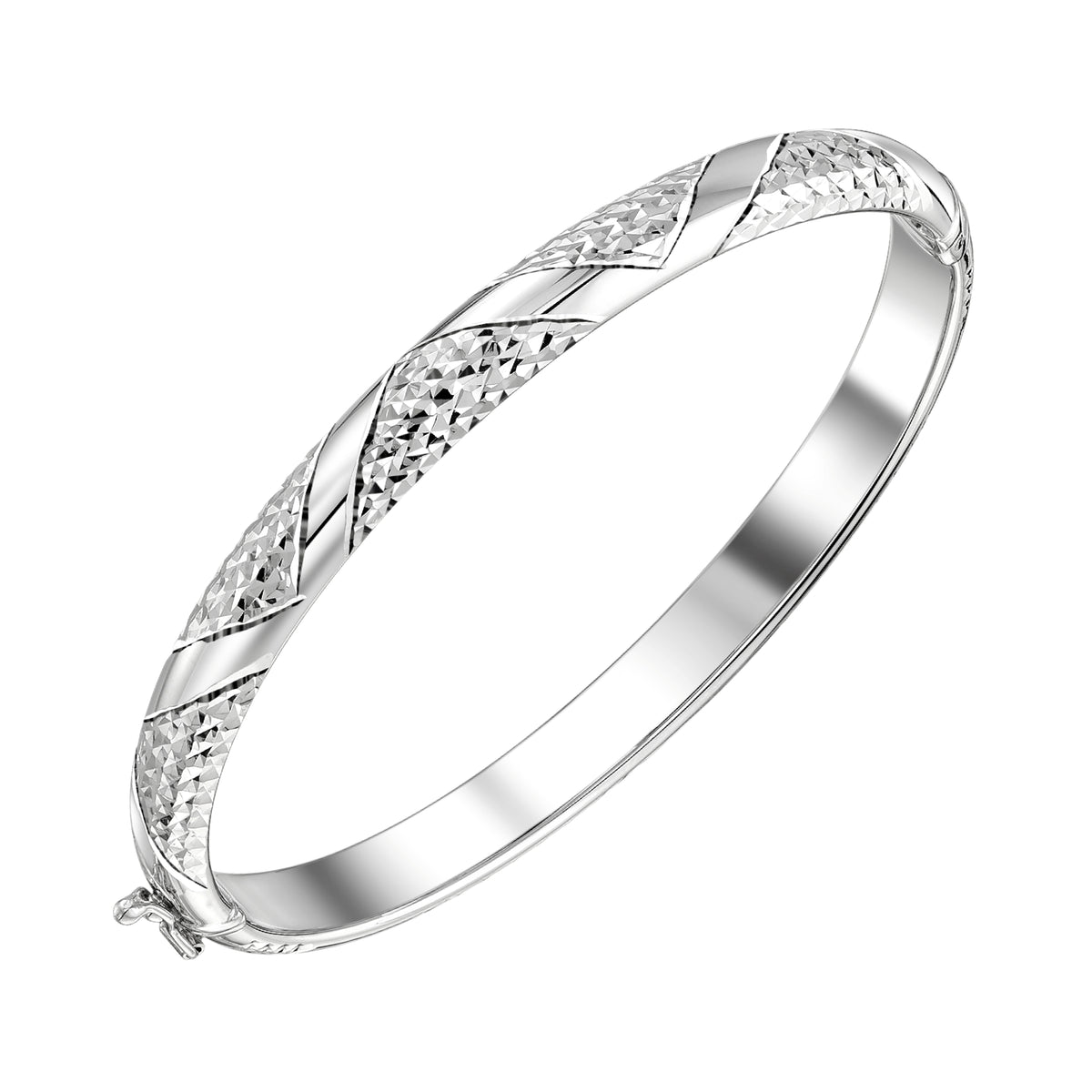 925 STERLING SILVER DIAMOND CUT TUBE HINGED BANGLE