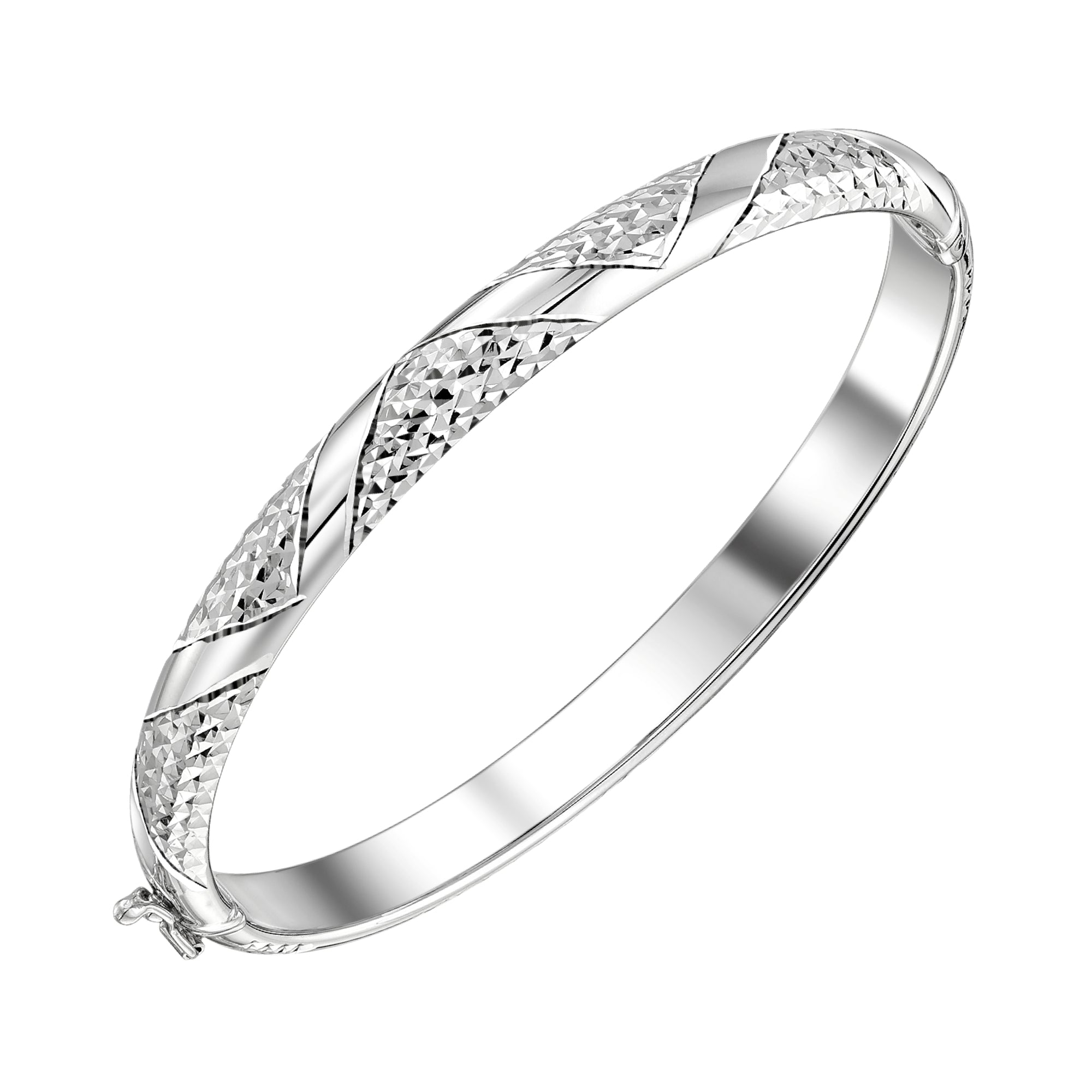 925 STERLING SILVER DIAMOND CUT TUBE HINGED BANGLE