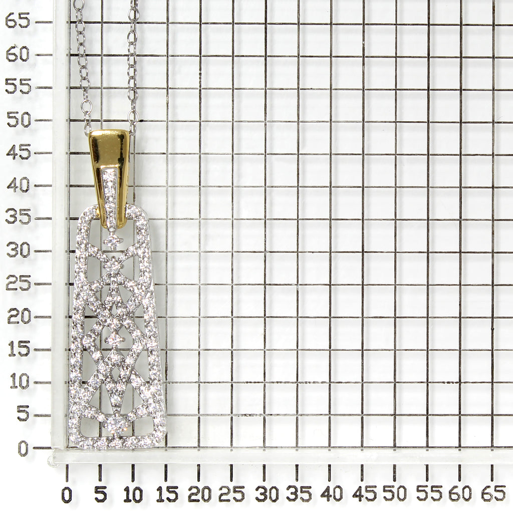925 STERLING SILVER OPEN WORK DANGLED PENDANT WITH CUBIC ZIRCONIA