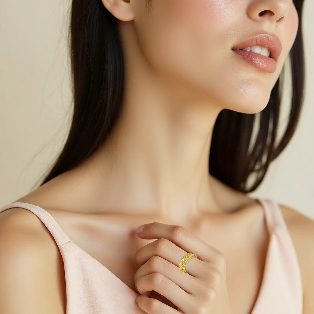 925 STERLING SILVER NET BAND RINGS WITH WHITE CUBIC ZIRCONIA