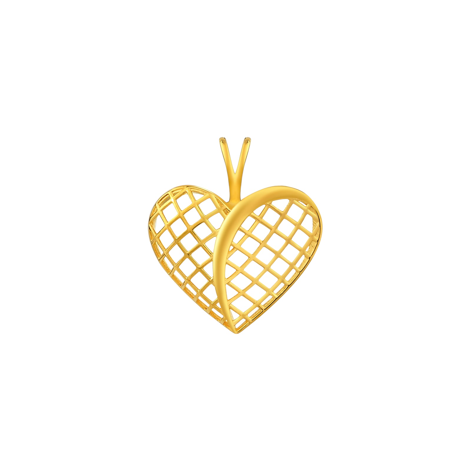 14K PLAIN YELLOW GOLD LE MESH HEART PENDANT