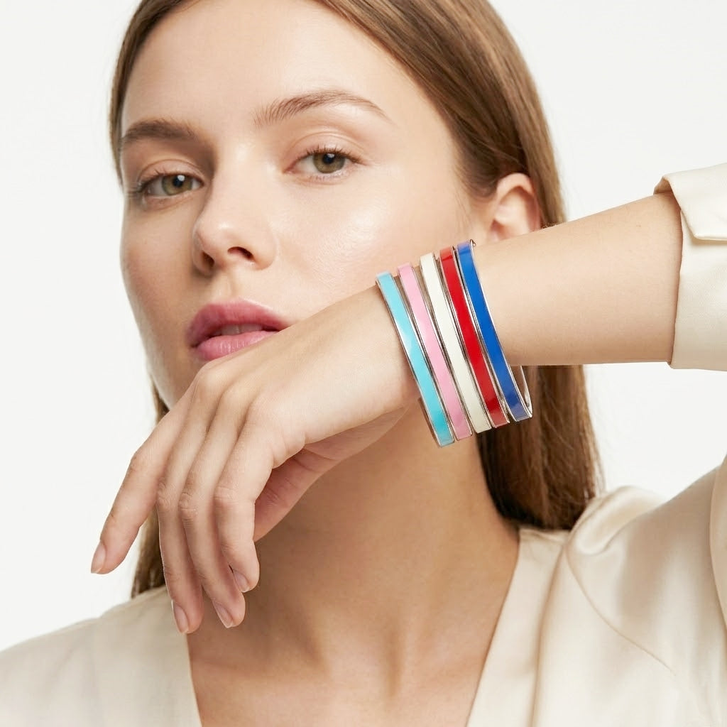 925 STERLING SILVER CLASSIC ENAMEL SLIP ON BANGLE