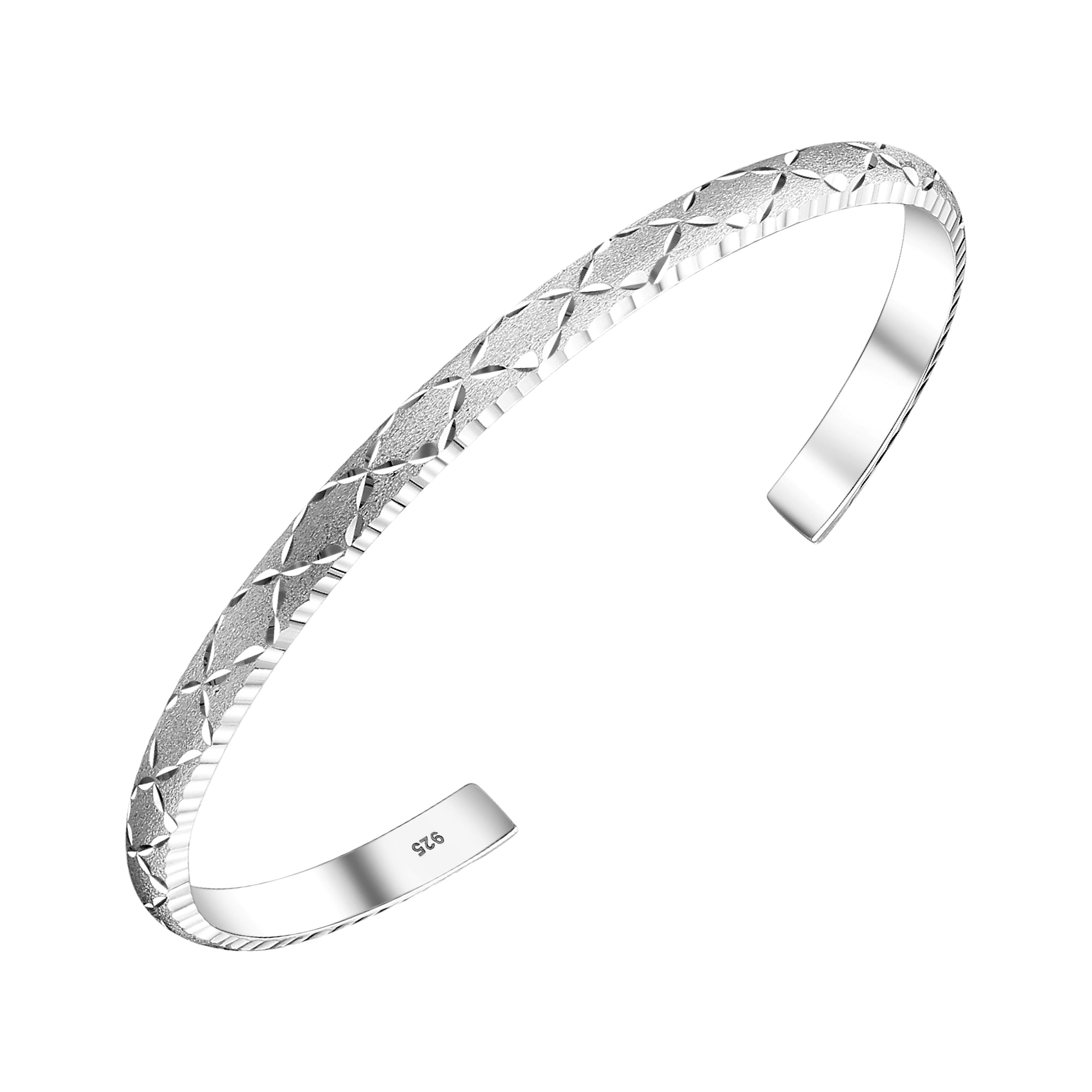 925 STERLING SILVER DIAMOND CUT CUFF BANGLE