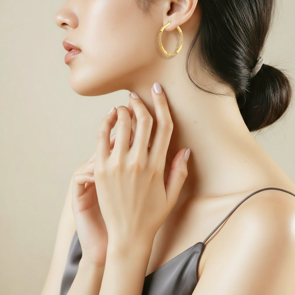 925 STERING SILVER LE MESH HOOP EARRINGS