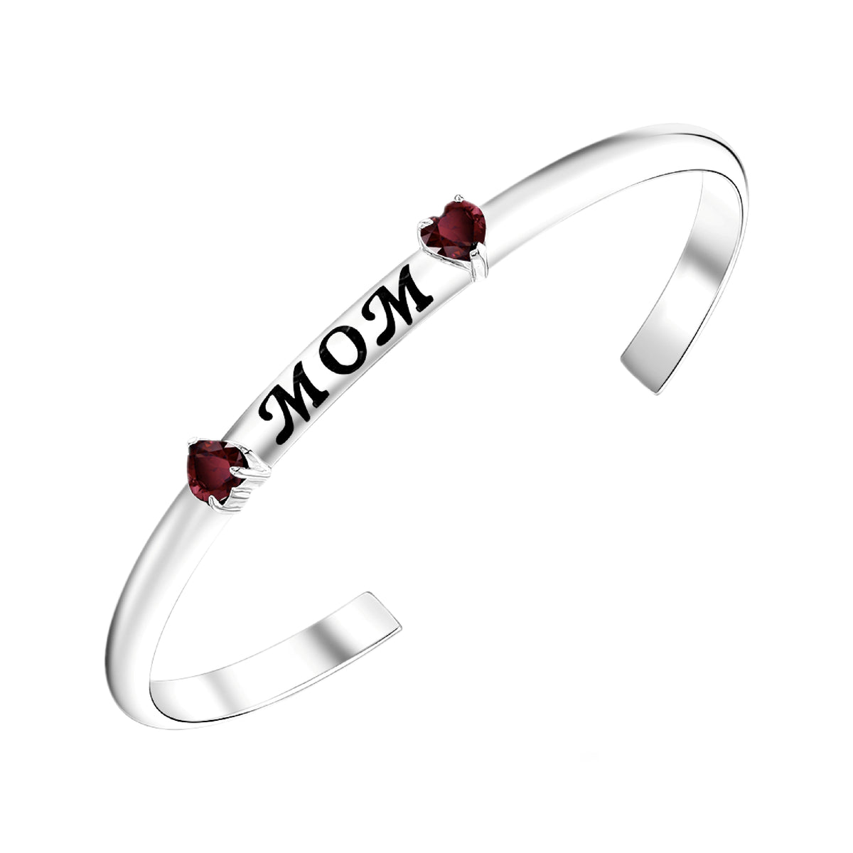 925 STERLING SILVER CUFF BANGLE WITH GARNET HEART