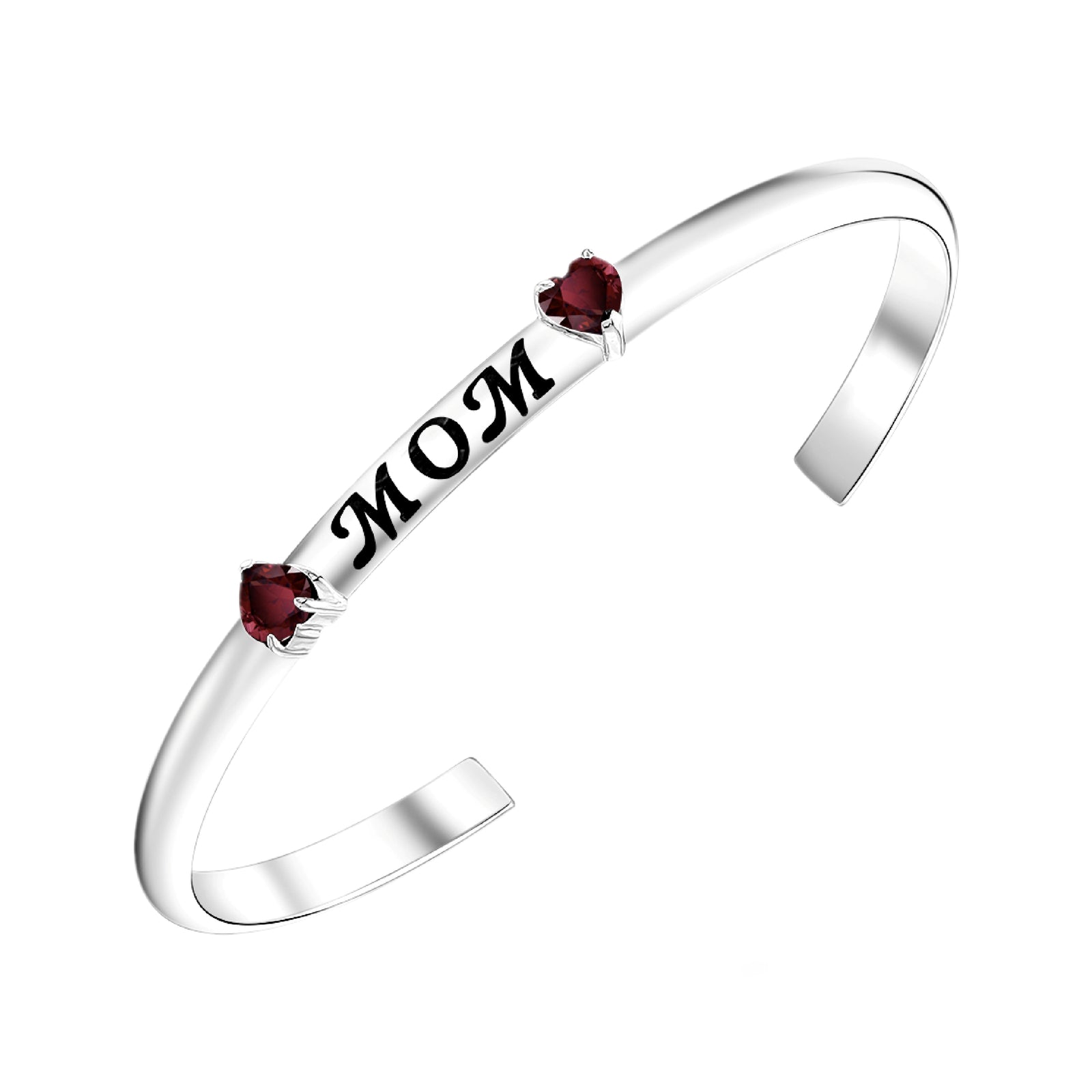 925 STERLING SILVER CUFF BANGLE WITH GARNET HEART