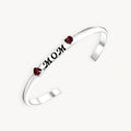 925 STERLING SILVER CUFF BANGLE WITH GARNET HEART