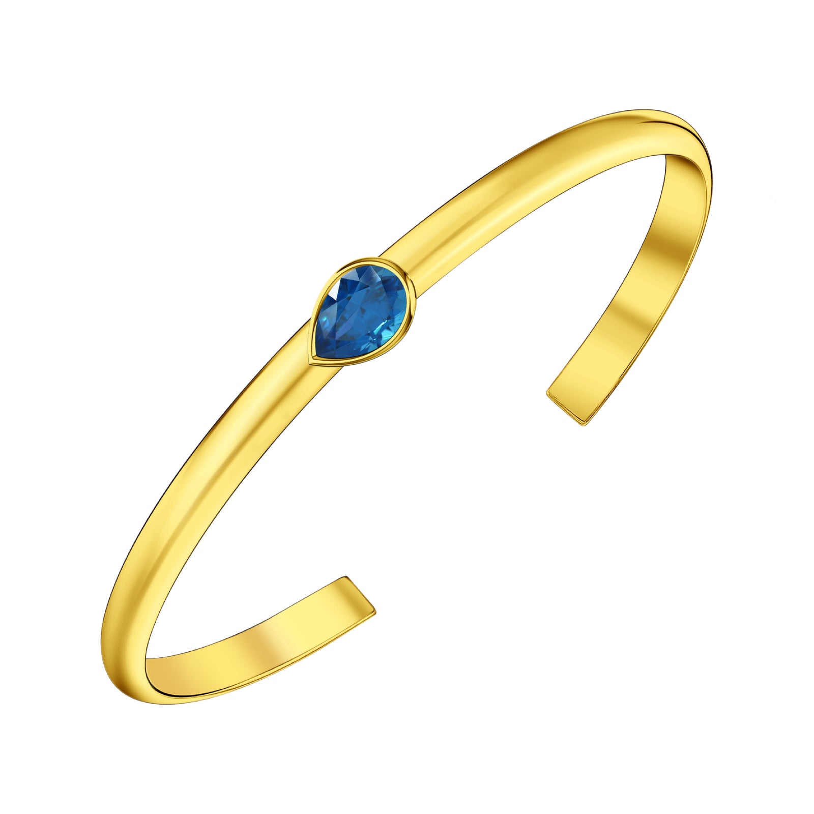 925 STERLING SILVER CUFF BANGLE WITH SWISS BLUE TOPAZ