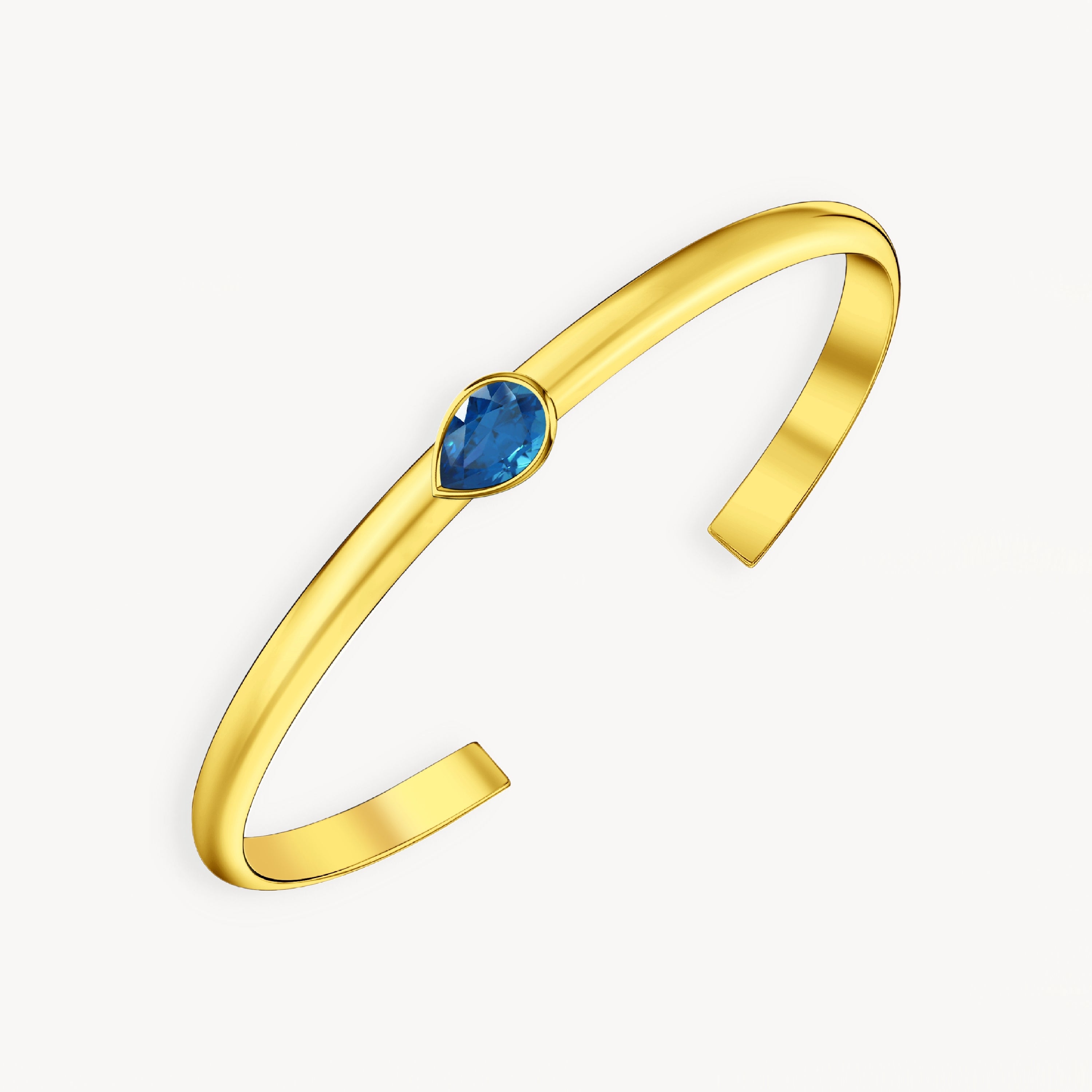 925 STERLING SILVER CUFF BANGLE WITH SWISS BLUE TOPAZ