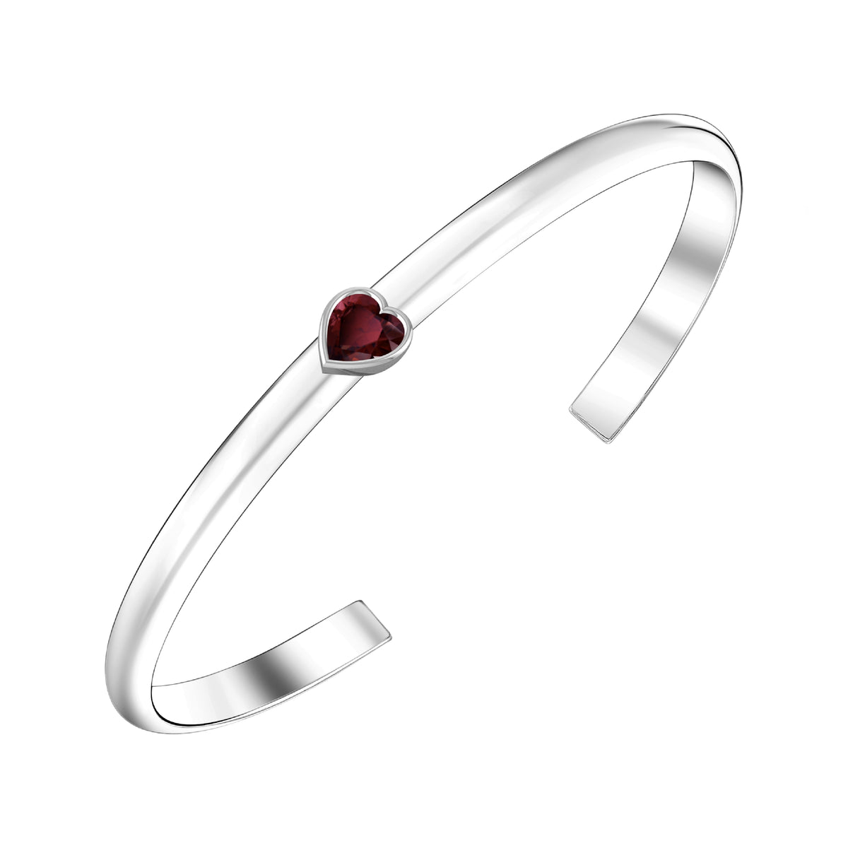 925 STERLING SILVER CUFF BANGLE WITH GARNET HEART