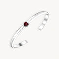 925 STERLING SILVER CUFF BANGLE WITH GARNET HEART
